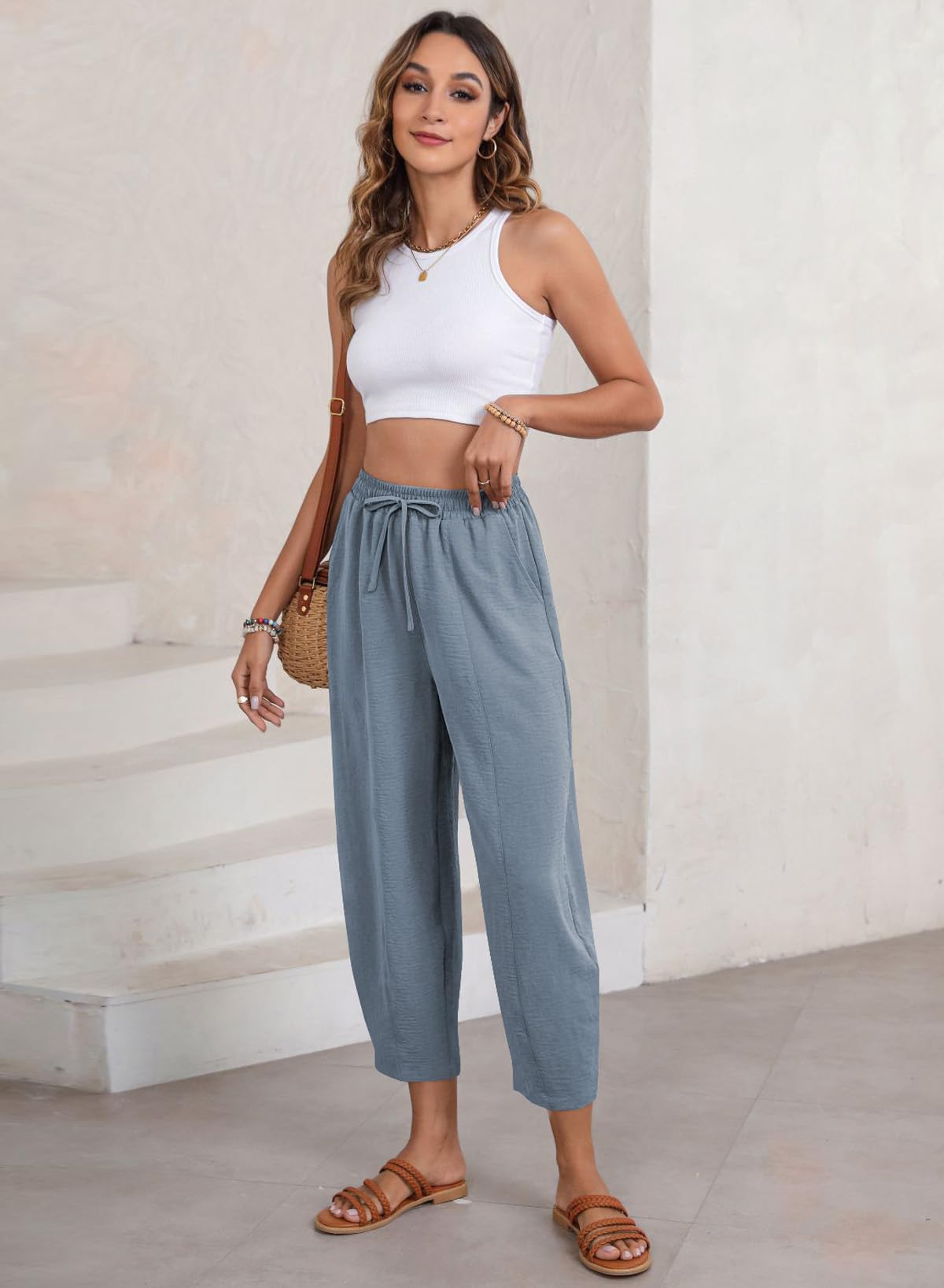 Foto 6 pulgar | Pantalones Evaless Para Mujer, Holgados, Holgados, Holgados, De Cintura Alta, Azules - Venta Internacional.