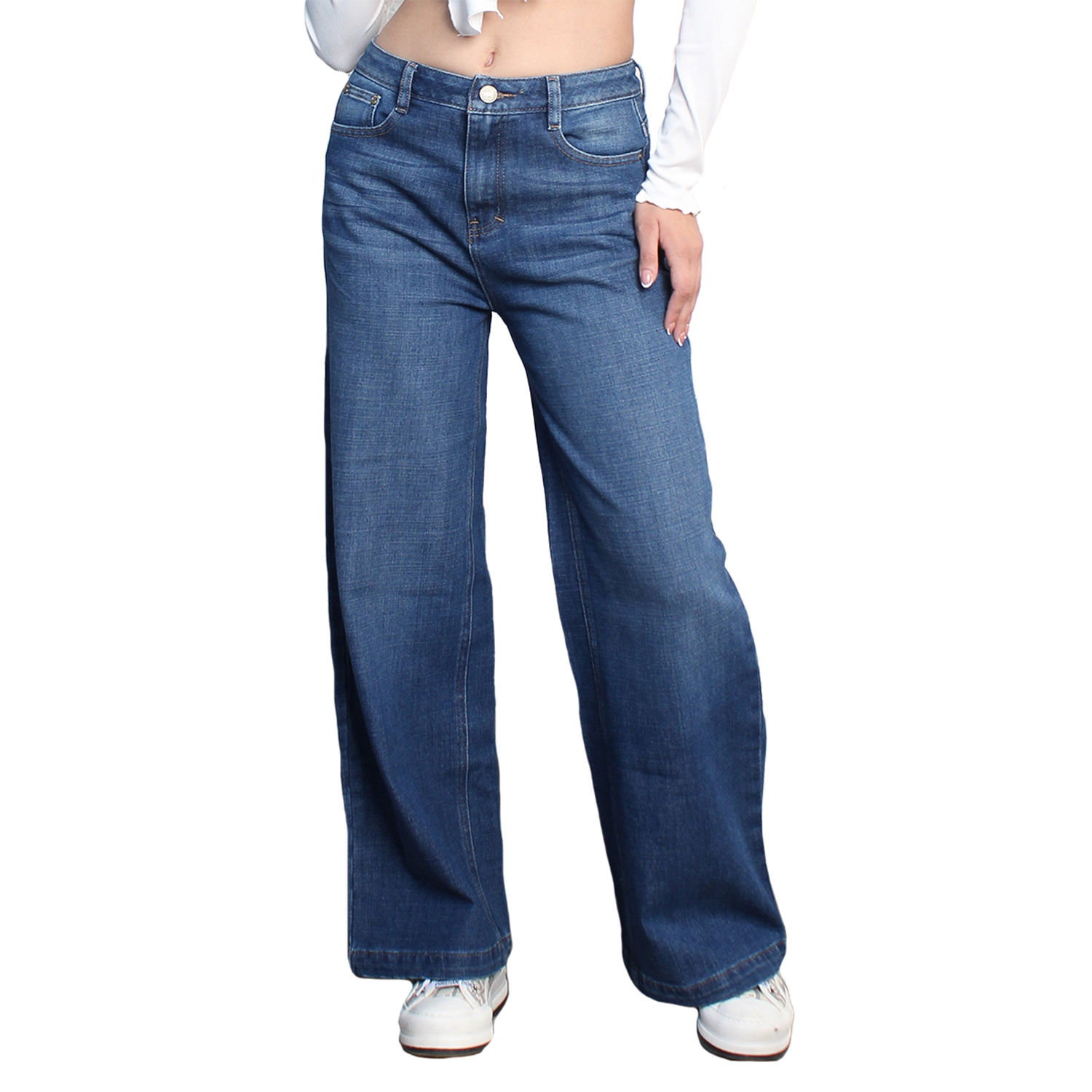 Jeans Wide Leg Mujer Con Bolsillos