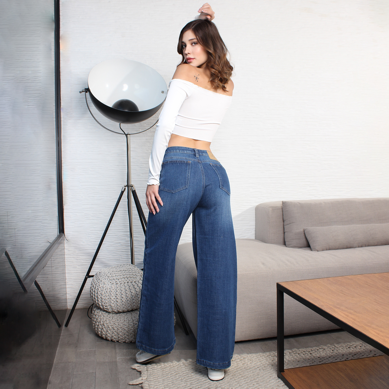 Foto 3 pulgar | Jeans Wide Leg Mujer Con Bolsillos