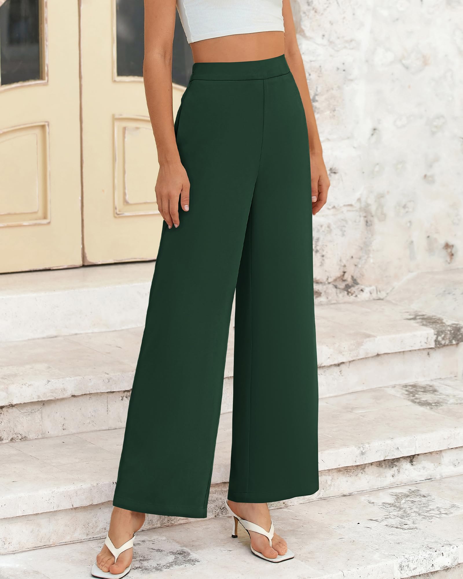 Foto 3 pulgar | Pantalones De Pierna Ancha Btfbm Para Mujer, Elásticos, Cintura Alta, Color Verde Palazzo - Venta Internacional.