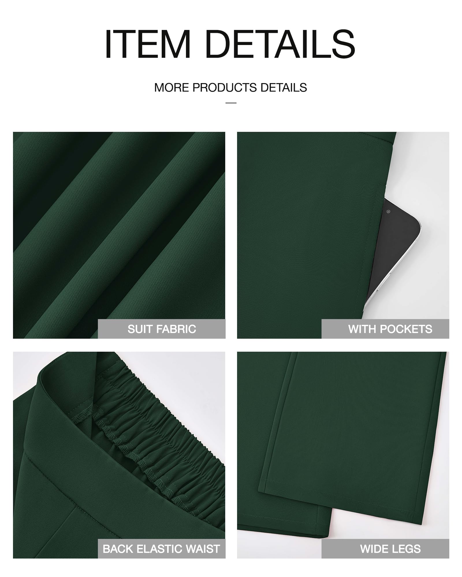Foto 8 pulgar | Pantalones De Pierna Ancha Btfbm Para Mujer, Elásticos, Cintura Alta, Color Verde Palazzo - Venta Internacional.