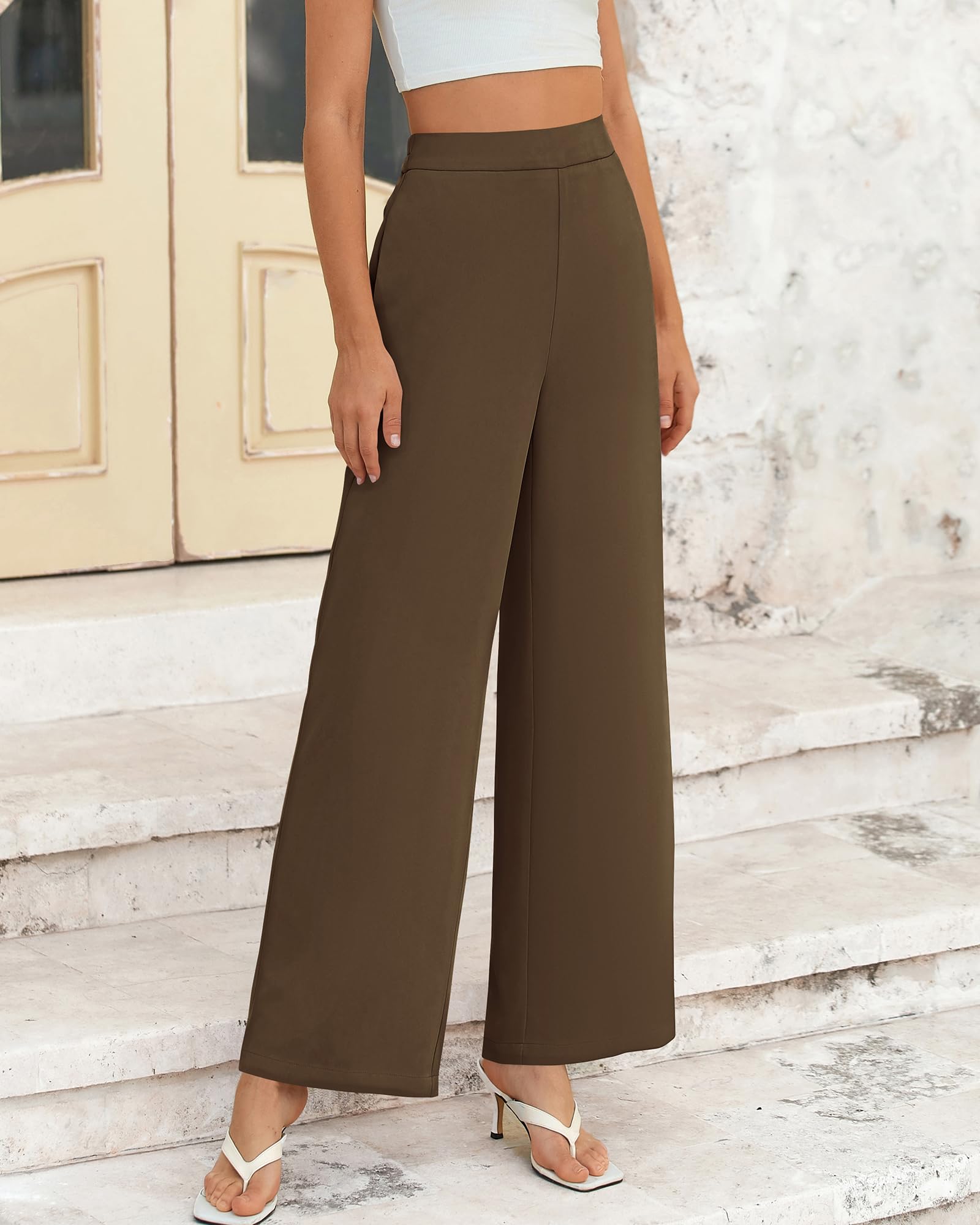 Foto 3 pulgar | Pantalones De Pierna Ancha Btfbm Para Mujer, Elásticos, Cintura Alta, Palazzo Coffee - Venta Internacional.