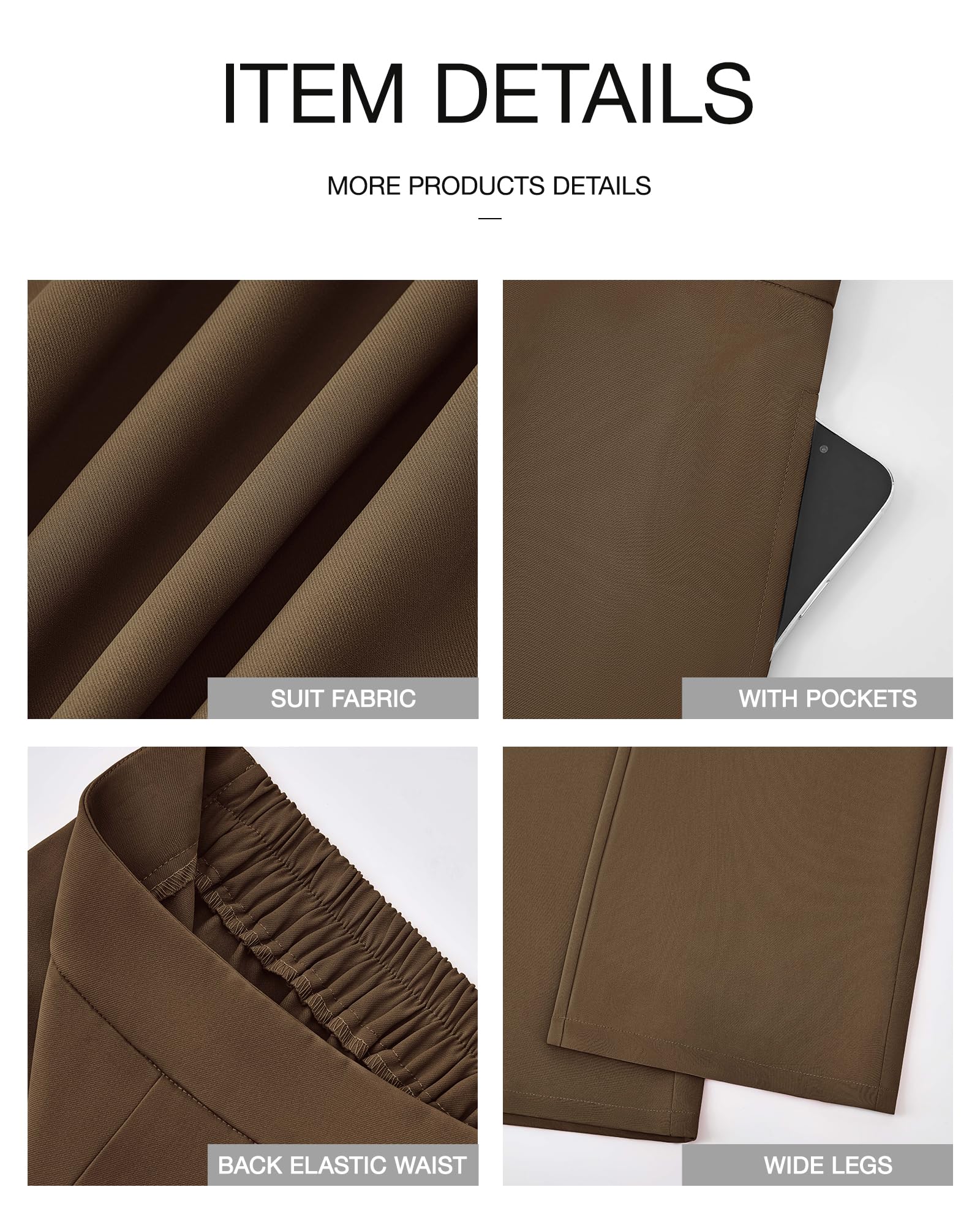 Foto 8 pulgar | Pantalones De Pierna Ancha Btfbm Para Mujer, Elásticos, Cintura Alta, Palazzo Coffee - Venta Internacional.