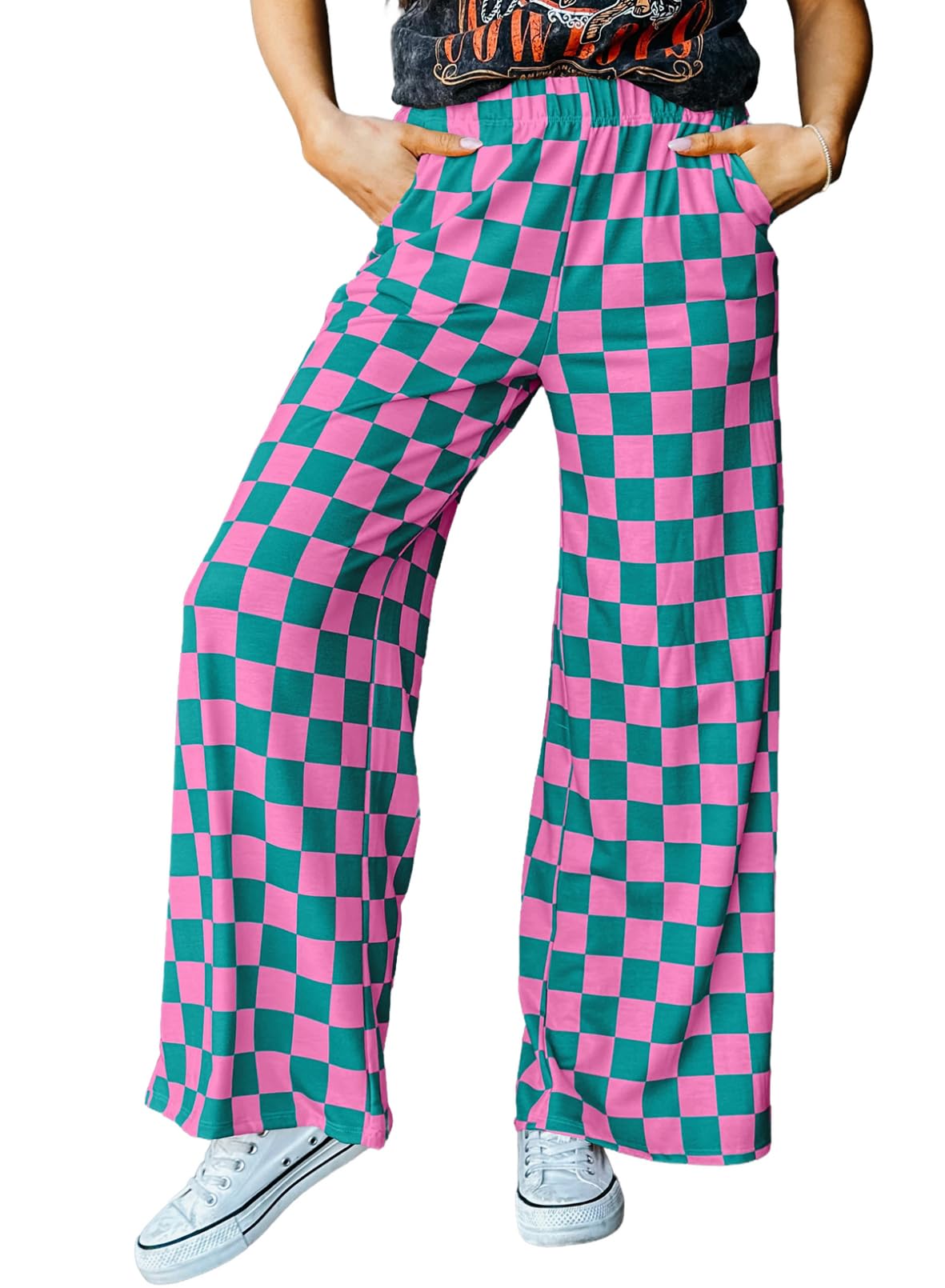 Foto 2 pulgar | Pantalones Acelit A Cuadros Casuales Para Mujer 2025, Primavera Y Verano, Rosa - Venta Internacional.