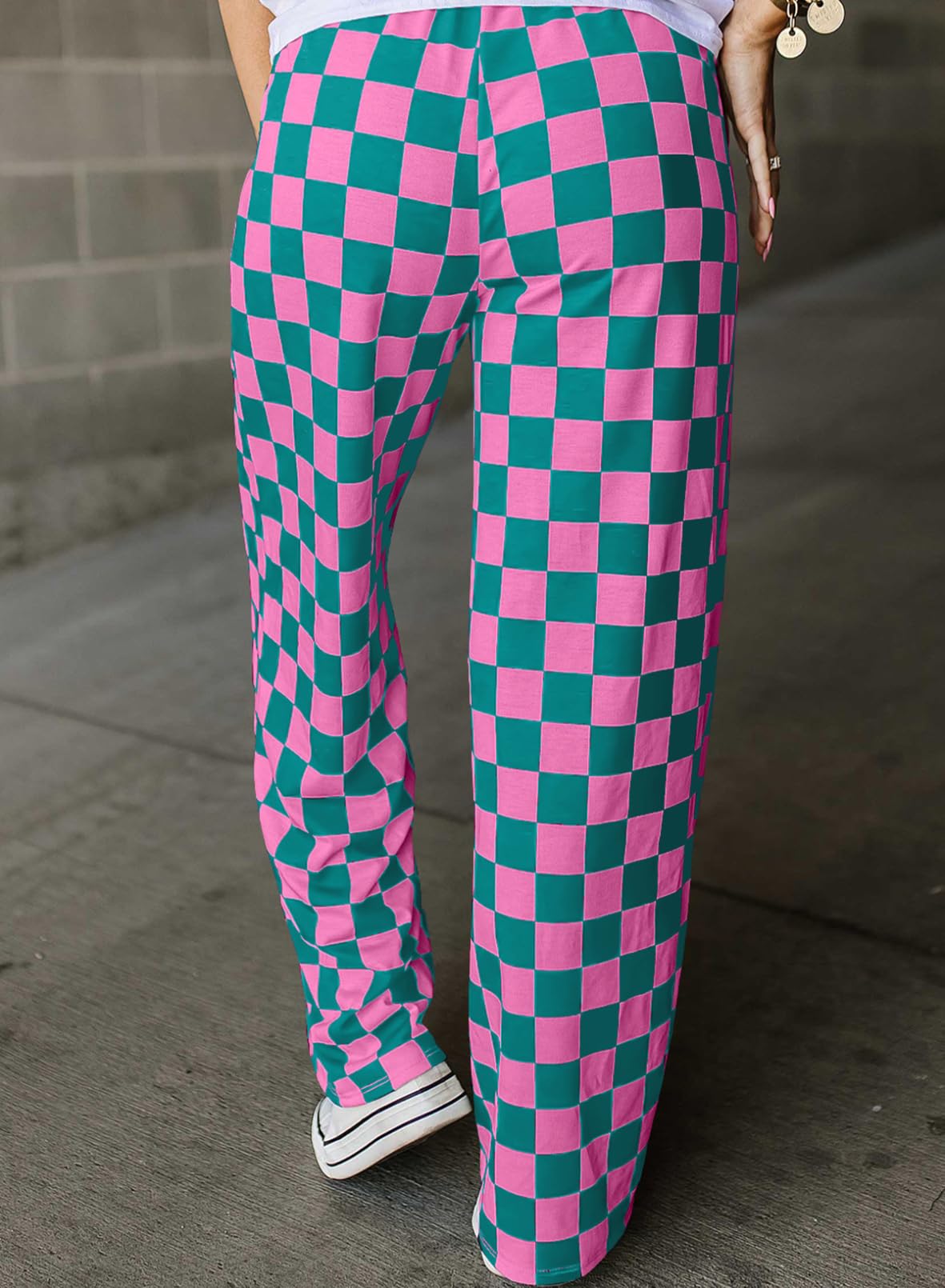 Foto 3 pulgar | Pantalones Acelit A Cuadros Casuales Para Mujer 2025, Primavera Y Verano, Rosa - Venta Internacional.