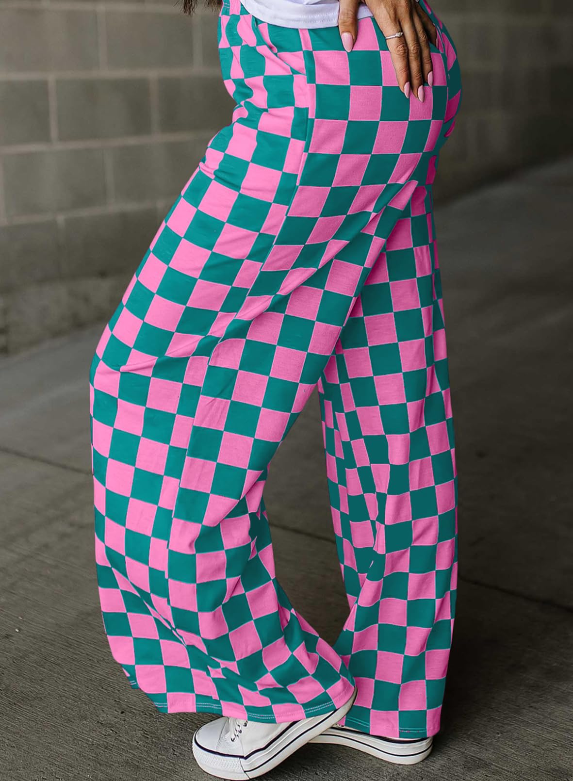 Foto 4 pulgar | Pantalones Acelit A Cuadros Casuales Para Mujer 2025, Primavera Y Verano, Rosa - Venta Internacional.