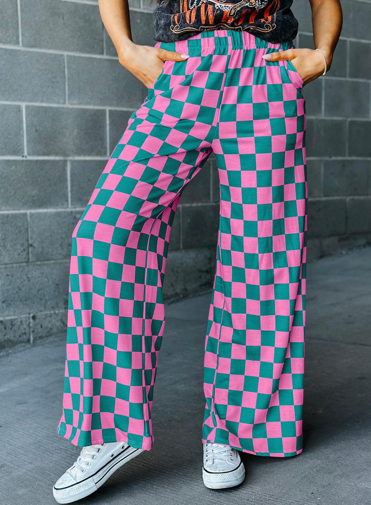 Foto 5 pulgar | Pantalones Acelit A Cuadros Casuales Para Mujer 2025, Primavera Y Verano, Rosa - Venta Internacional.