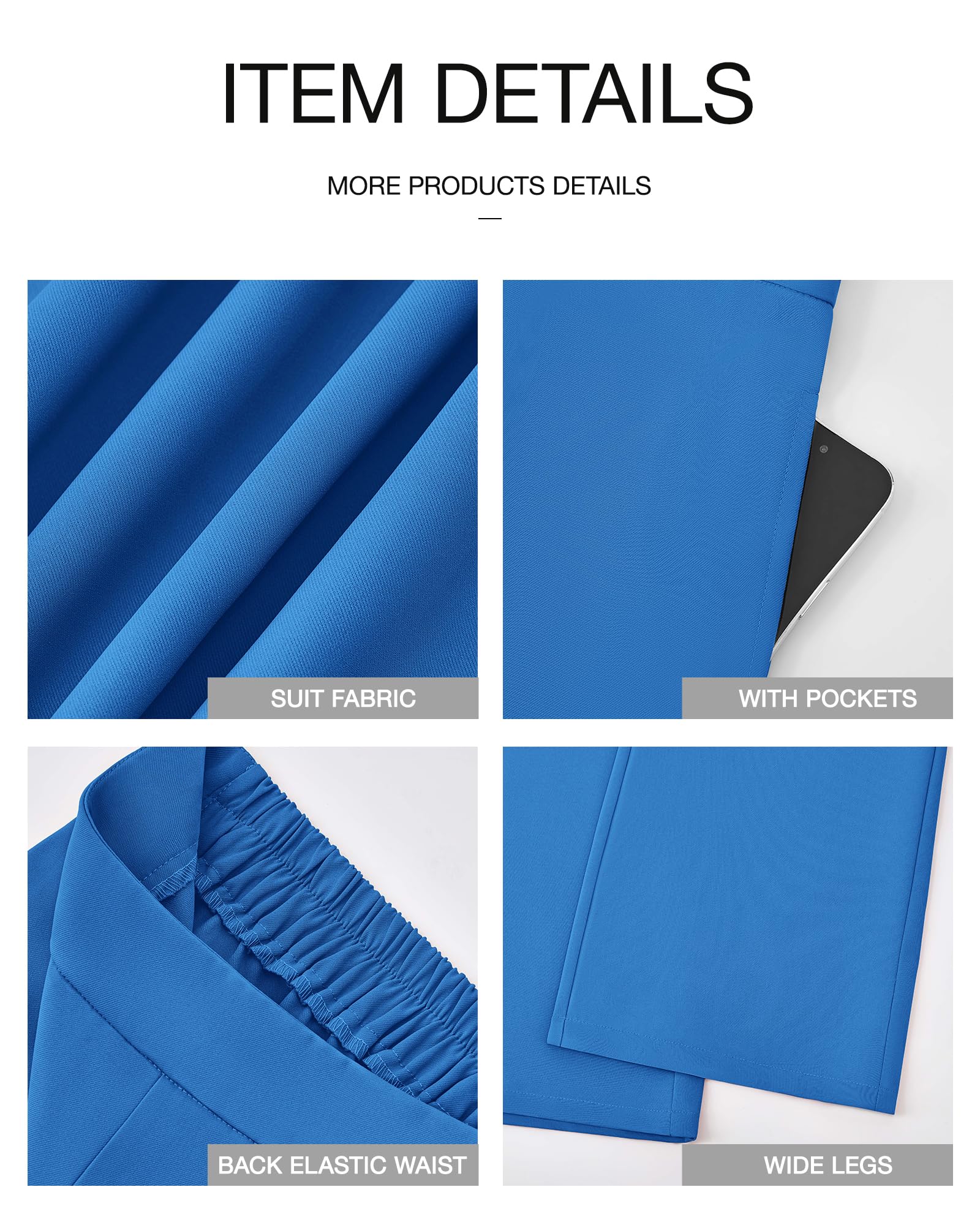 Foto 8 pulgar | Pantalones De Pierna Ancha Btfbm Para Mujer, Elásticos, Cintura Alta, Color Azul Palazzo - Venta Internacional.