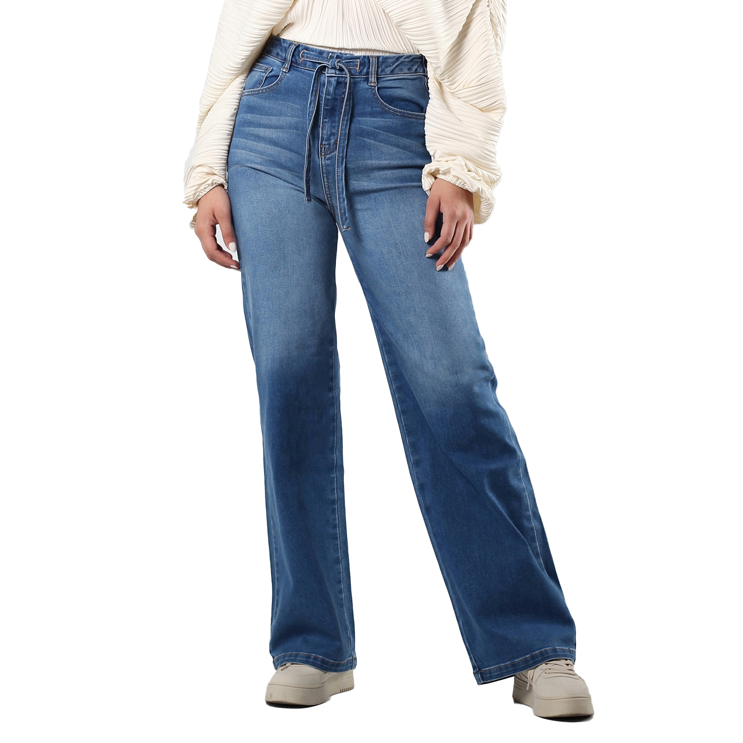 Foto 2 pulgar | Jeans Mujer Tiro Alto Corte Recto Stretch Cintura Con