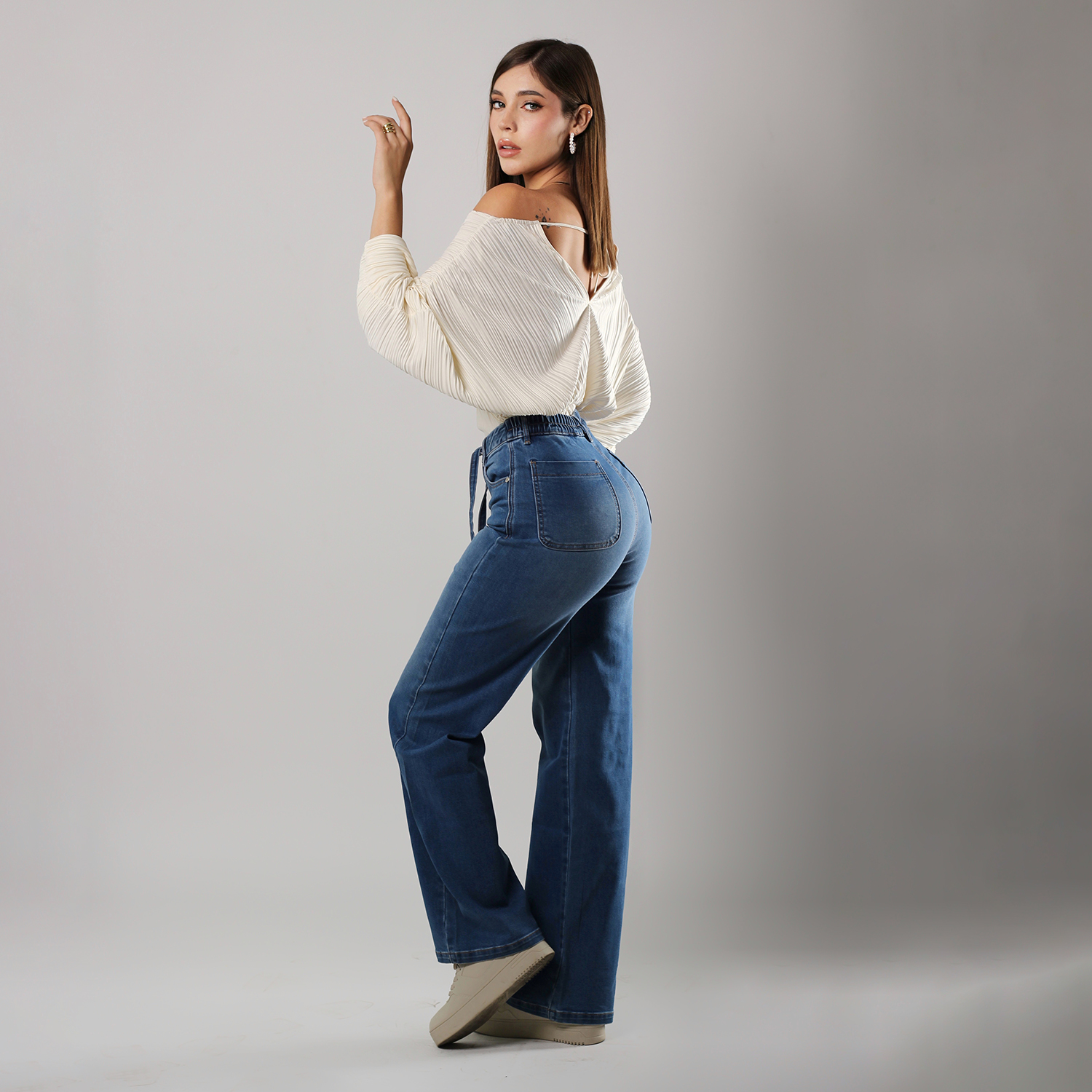 Foto 2 | Jeans Mujer Tiro Alto Corte Recto Stretch Cintura Con