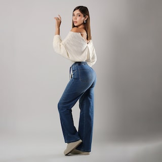 Foto 2 | Jeans Mujer Tiro Alto Corte Recto Stretch Cintura Con