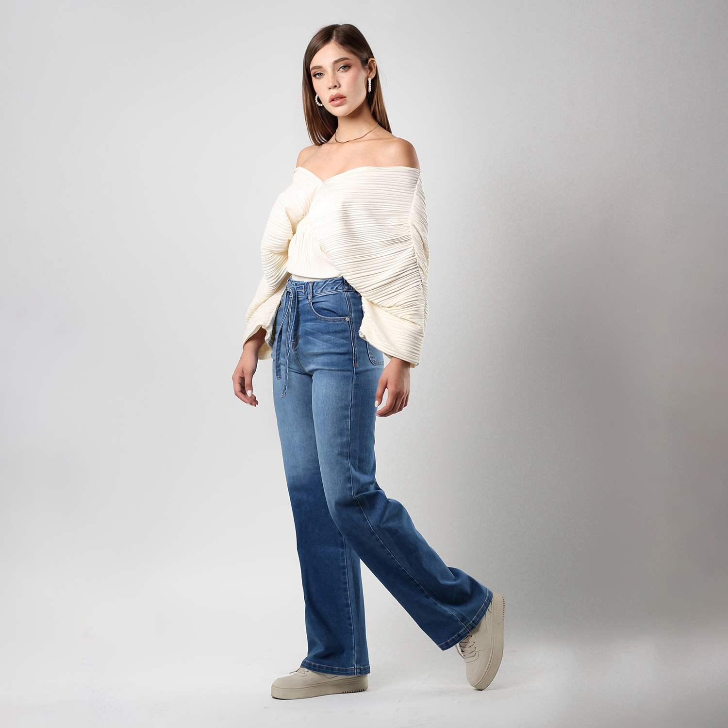 Foto 4 pulgar | Jeans Mujer Tiro Alto Corte Recto Stretch Cintura Con