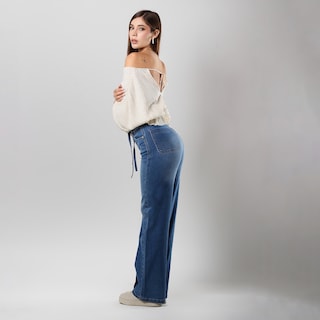 Foto 4 | Jeans Mujer Tiro Alto Corte Recto Stretch Cintura Con