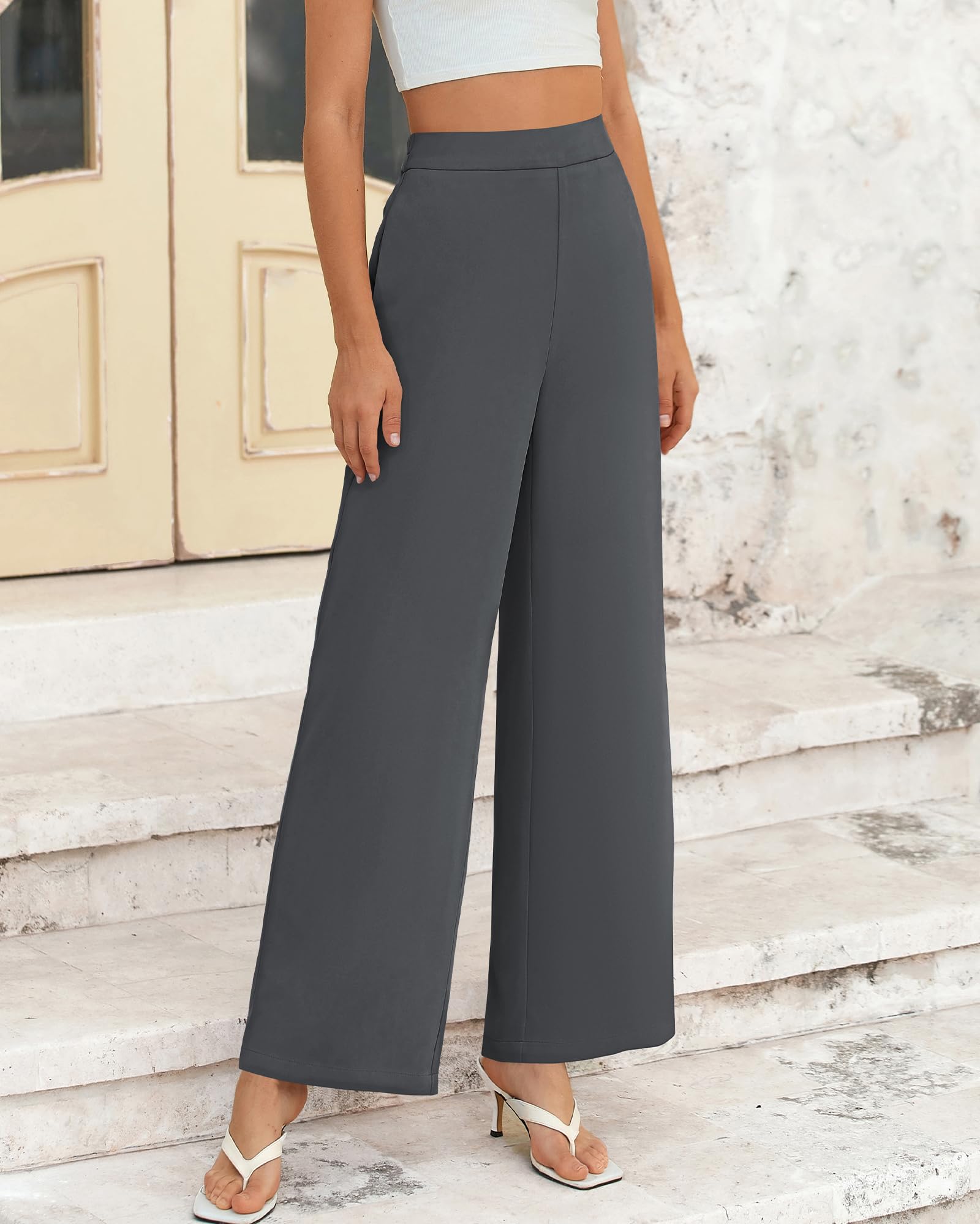 Foto 3 pulgar | Pantalones De Pierna Ancha Btfbm Para Mujer, Elásticos, Cintura Alta, Color Palazzo Grey - Venta Internacional.