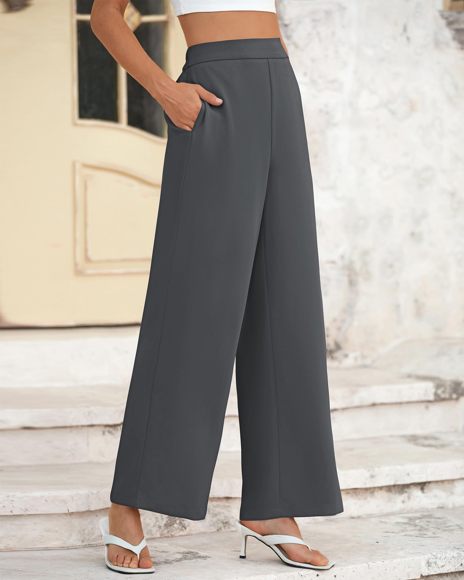 Foto 6 pulgar | Pantalones De Pierna Ancha Btfbm Para Mujer, Elásticos, Cintura Alta, Color Palazzo Grey - Venta Internacional.