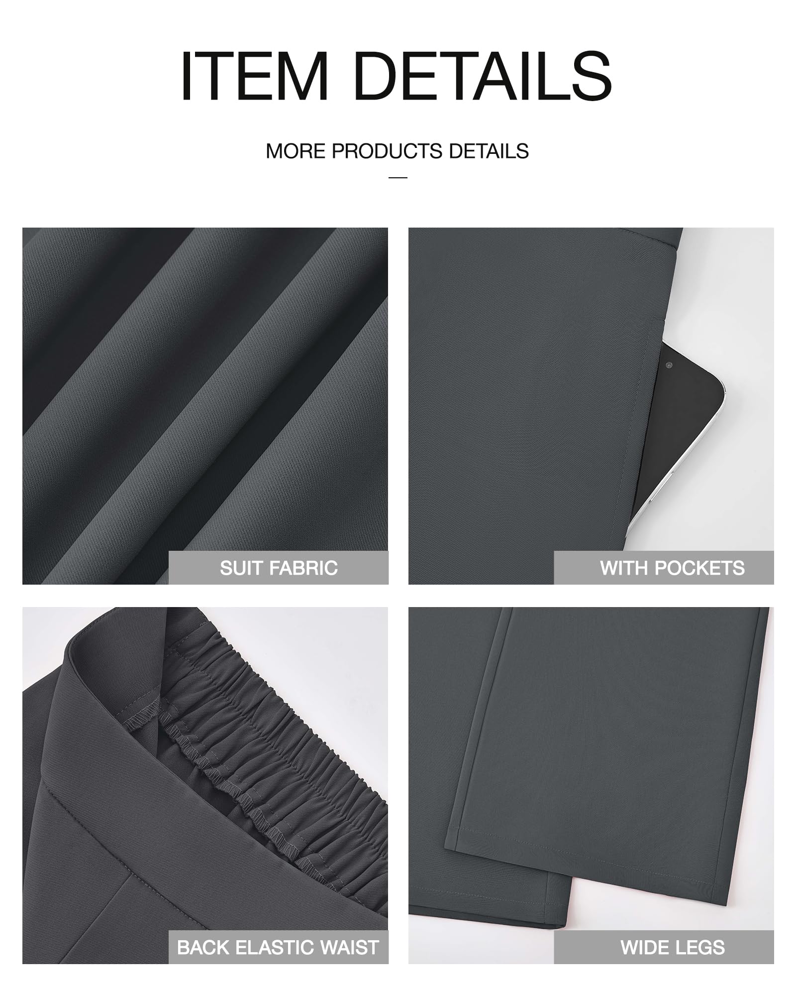 Foto 7 | Pantalones De Pierna Ancha Btfbm Para Mujer, Elásticos, Cintura Alta, Color Palazzo Grey - Venta Internacional.