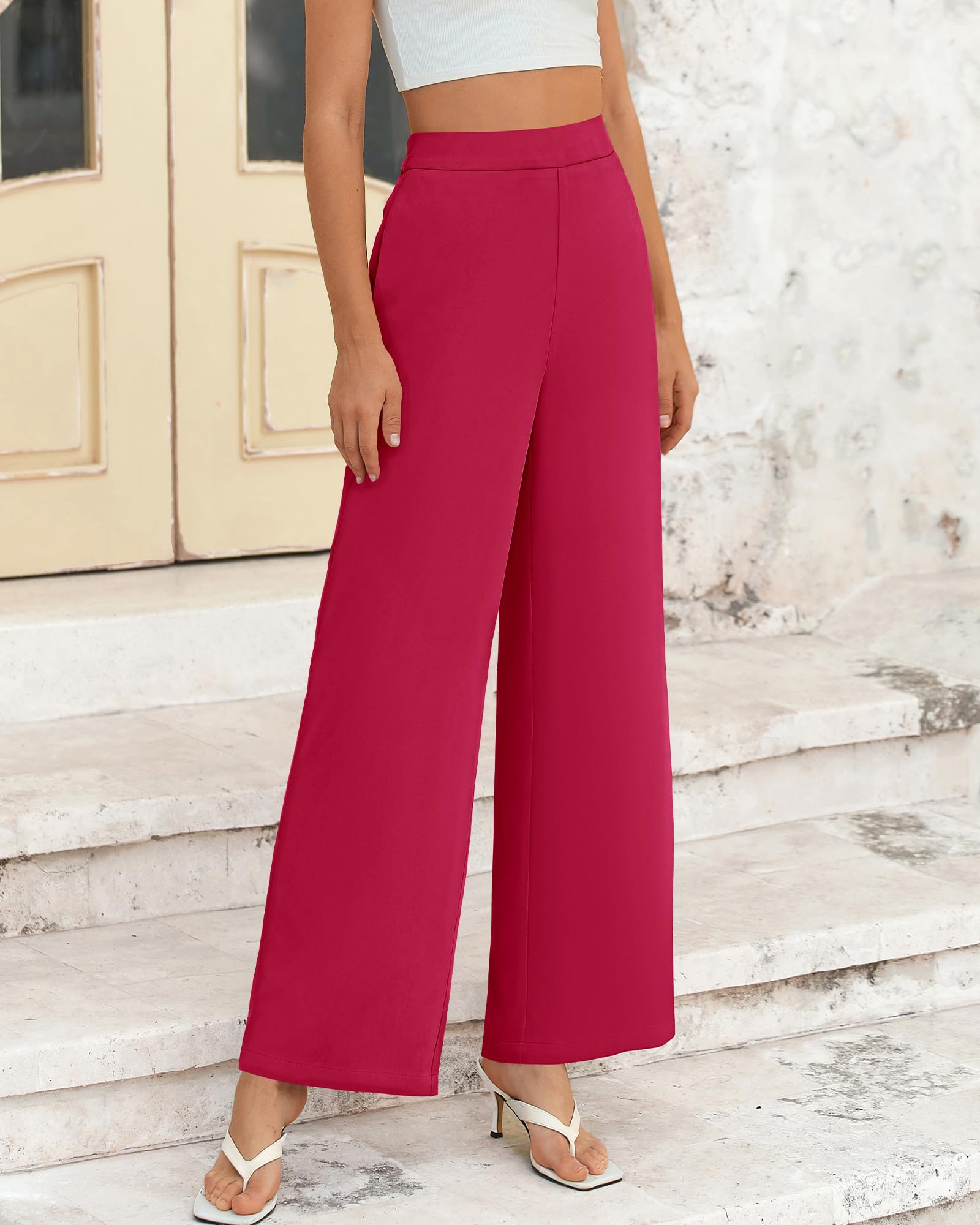 Foto 3 pulgar | Pantalones Anchos Btfbm Para Mujer, Elásticos, Cintura Alta, Color Rojo Palazzo - Venta Internacional.