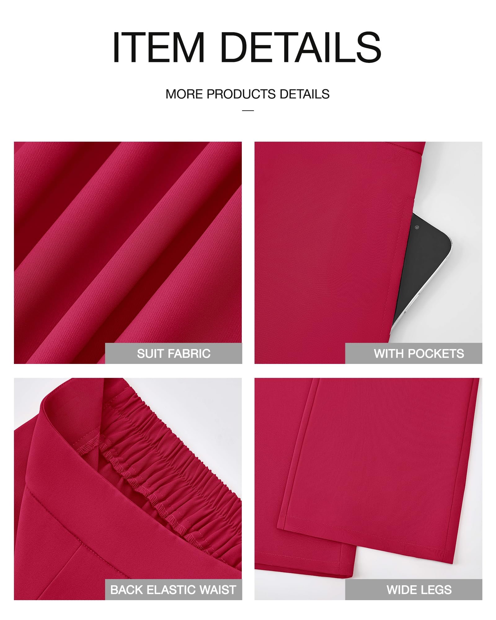 Foto 8 pulgar | Pantalones Anchos Btfbm Para Mujer, Elásticos, Cintura Alta, Color Rojo Palazzo - Venta Internacional.