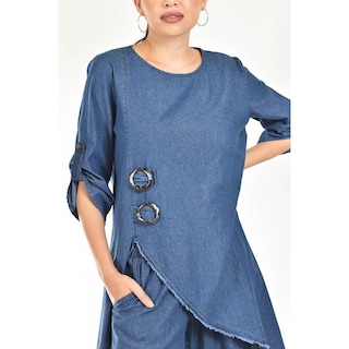 Foto 4 | Set De Mezclilla Asimetrico Roman Fashion /juvenil, 0010 (mezclilla Tono Oscuro) Azul Oscuro