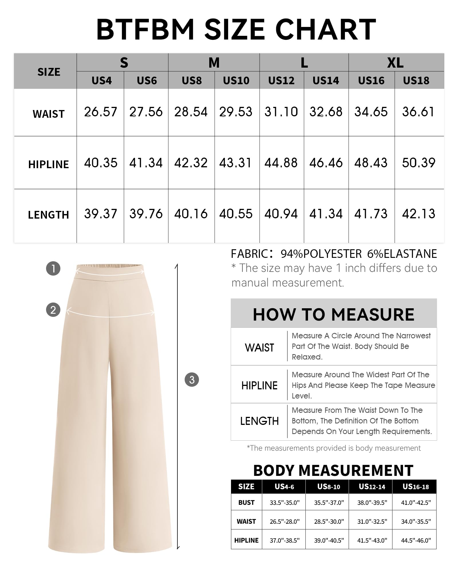 Foto 7 pulgar | Pantalones De Pierna Ancha Btfbm Para Mujer, Elásticos, Cintura Alta, Color Palazzo Beige - Venta Internacional.