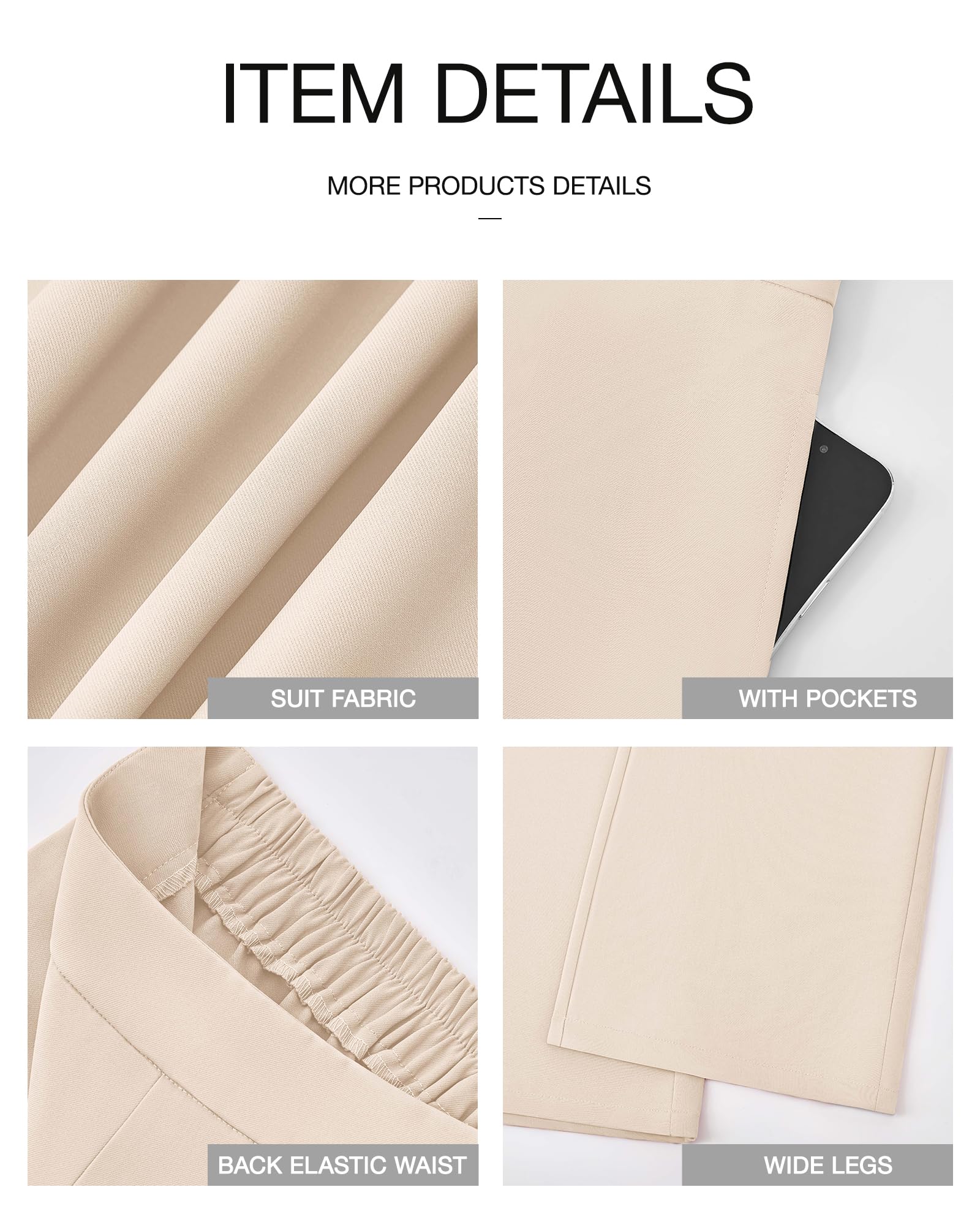 Foto 8 pulgar | Pantalones De Pierna Ancha Btfbm Para Mujer, Elásticos, Cintura Alta, Color Palazzo Beige - Venta Internacional.