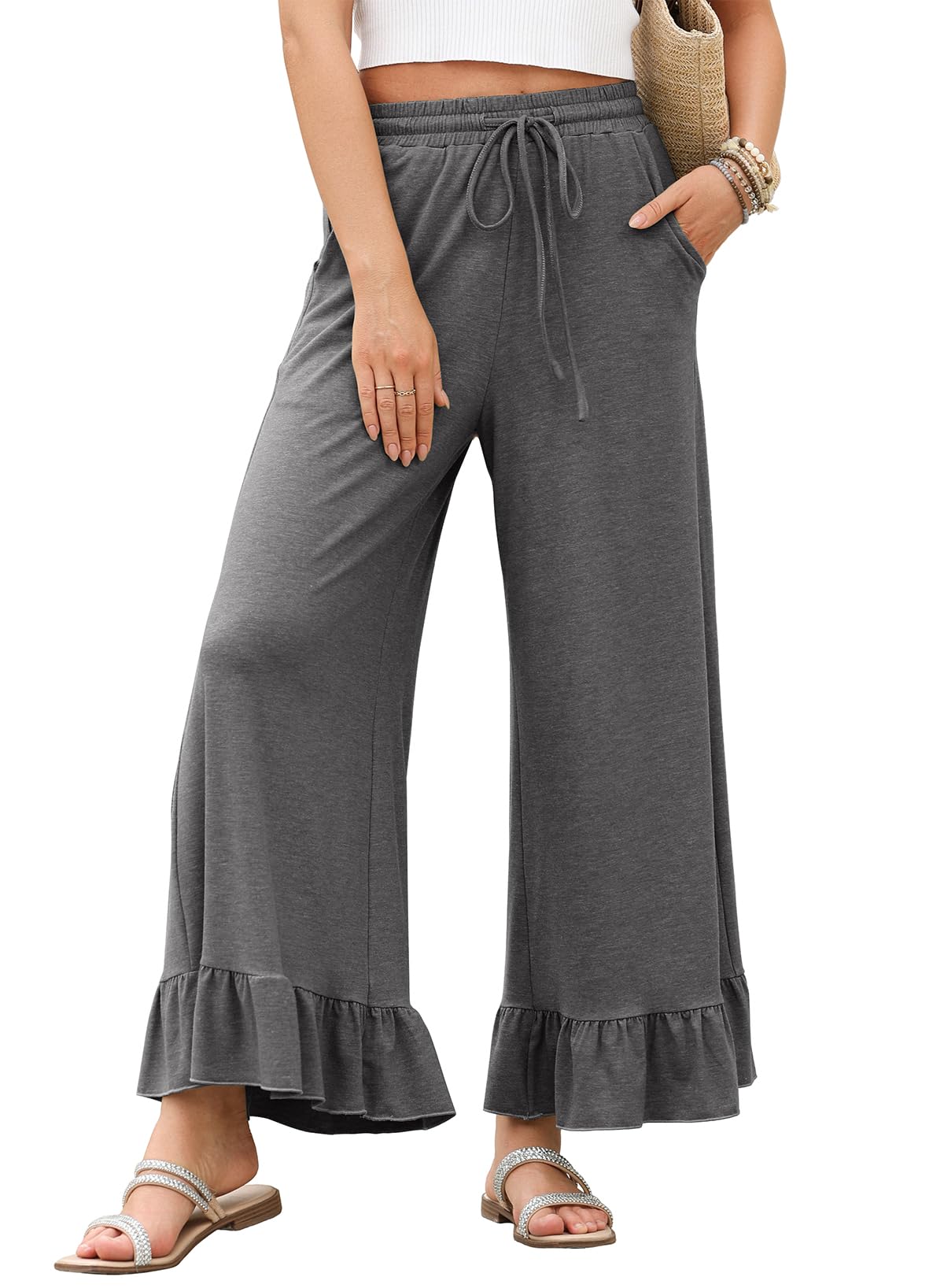 Foto 2 pulgar | Pantalones Evaless, Cintura Alta, Pierna Ancha, Acampanados, Gris, Para Mujer - Venta Internacional.