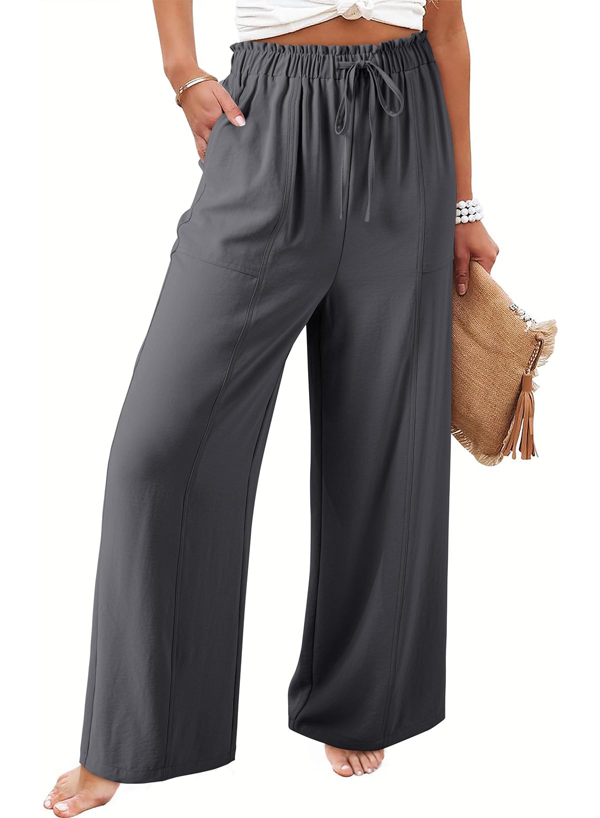 Foto 2 pulgar | Pantalones Anchos Dokotoo Palazzo Pantalones Gris Oscuro Para Mujer - Venta Internacional.