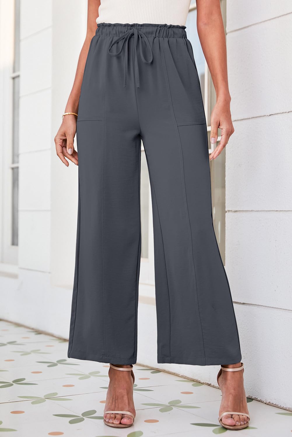 Foto 3 pulgar | Pantalones Anchos Dokotoo Palazzo Pantalones Gris Oscuro Para Mujer - Venta Internacional.