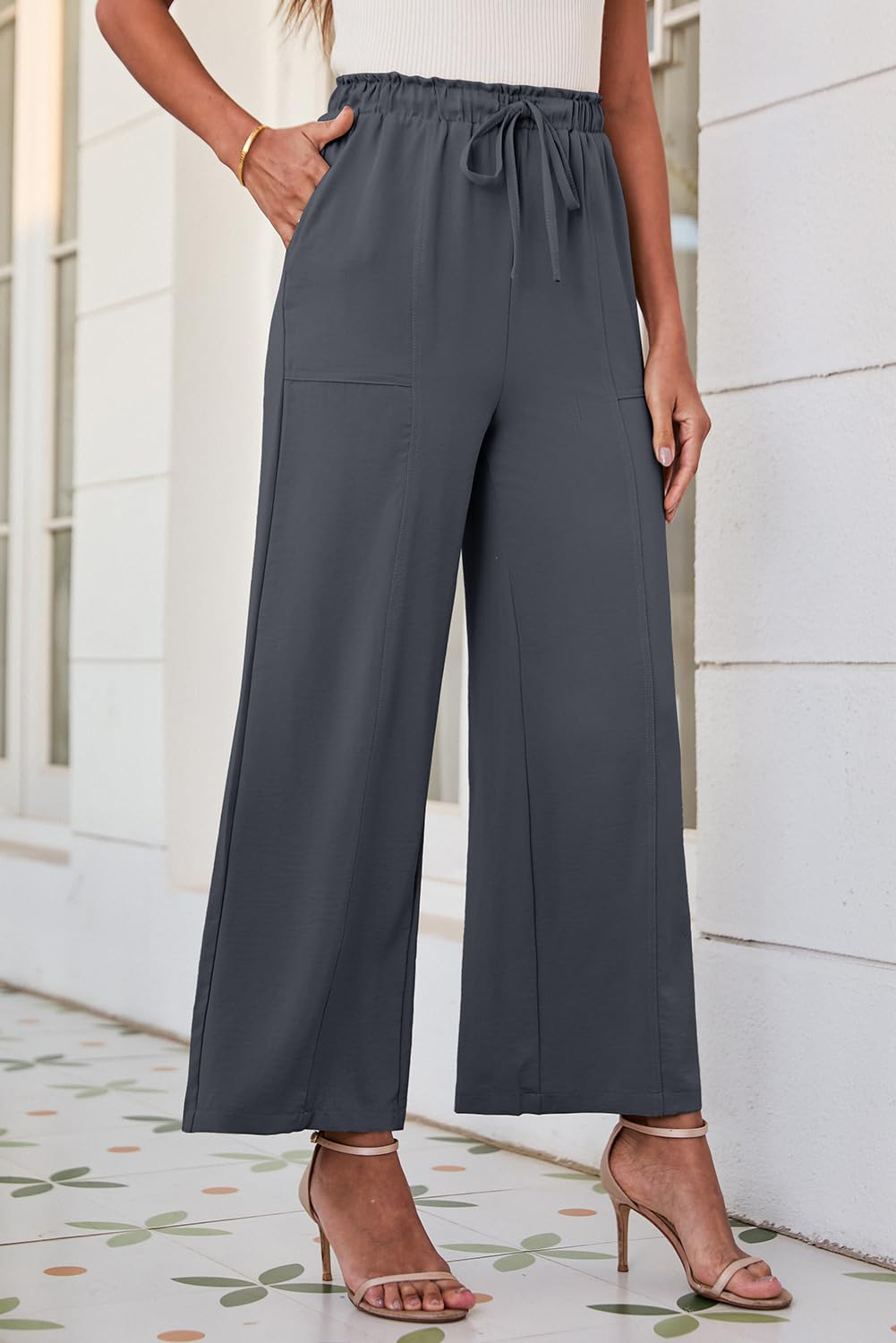 Foto 4 pulgar | Pantalones Anchos Dokotoo Palazzo Pantalones Gris Oscuro Para Mujer - Venta Internacional.