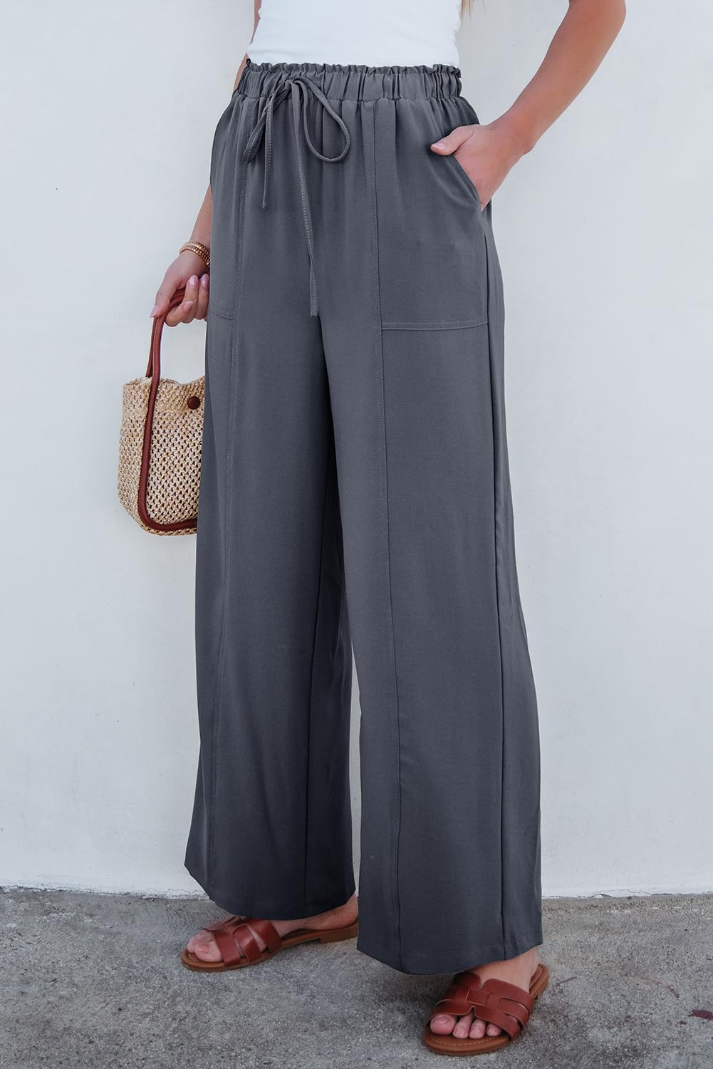 Foto 6 pulgar | Pantalones Anchos Dokotoo Palazzo Pantalones Gris Oscuro Para Mujer - Venta Internacional.