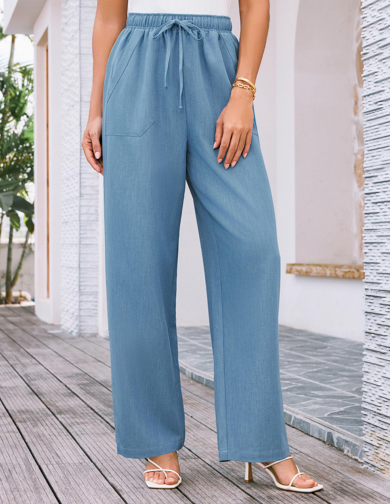 Foto 3 pulgar | Pantalones Palazzo Grace Karin Elásticos De Cintura Alta, Color Azul Claro, L, Mujer - Venta Internacional.