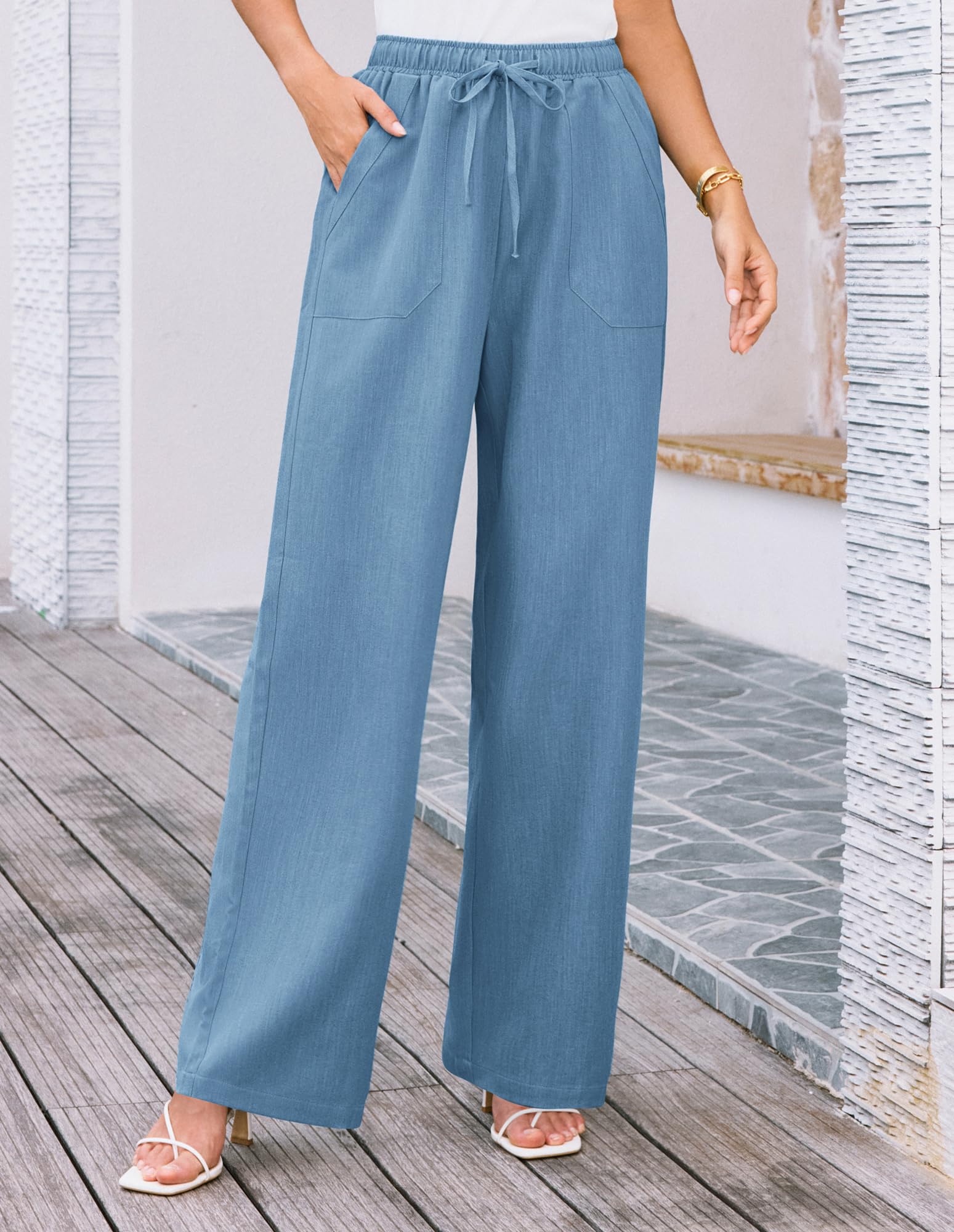Foto 4 pulgar | Pantalones Palazzo Grace Karin Elásticos De Cintura Alta, Color Azul Claro, L, Mujer - Venta Internacional.