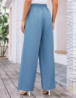 Foto 4 | Pantalones Palazzo Grace Karin Elásticos De Cintura Alta, Color Azul Claro, L, Mujer - Venta Internacional.