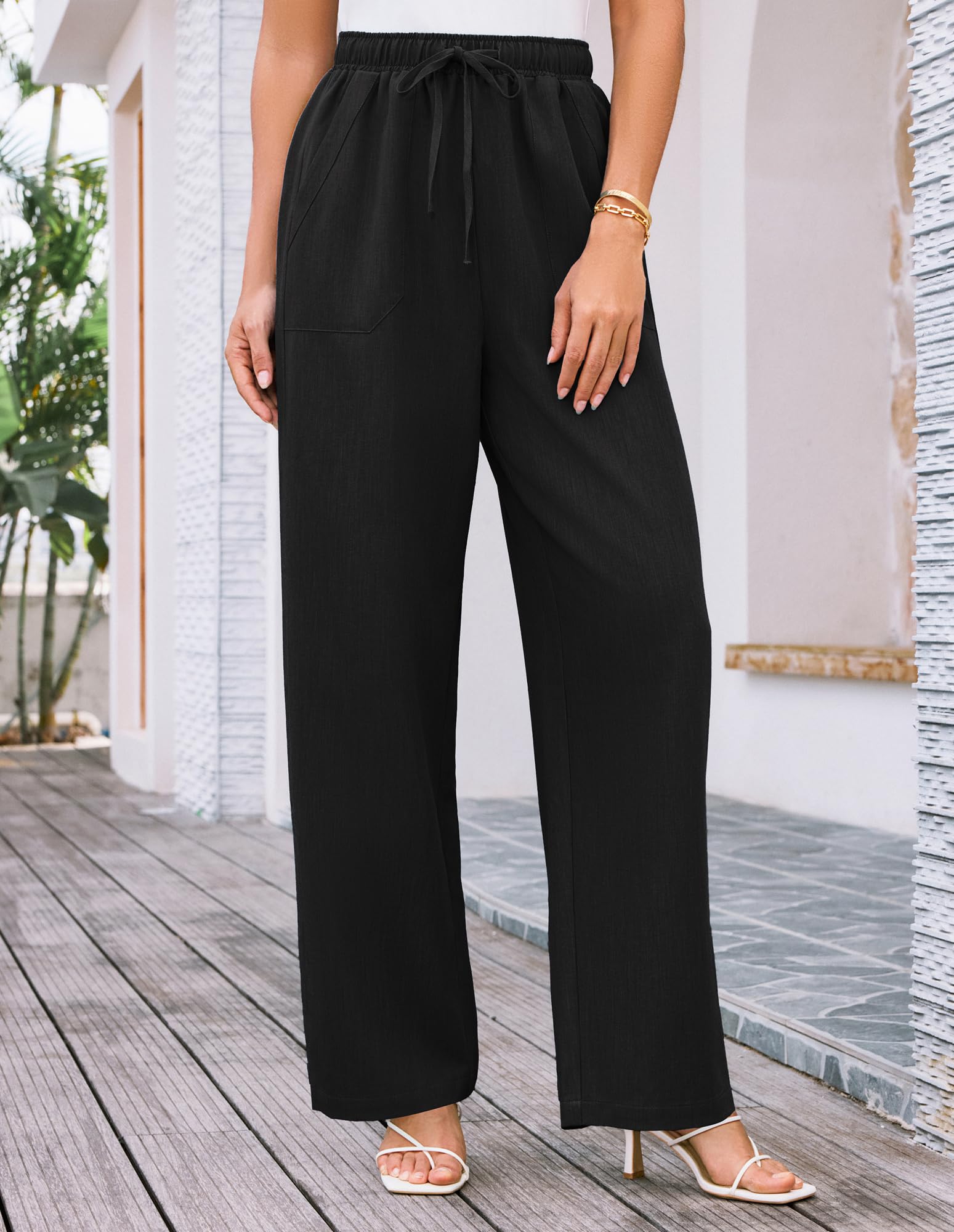 Foto 3 pulgar | Pantalones Casuales Grace Karin De Verano Con Cordón En La Cintura Y Pierna Ancha - Venta Internacional.