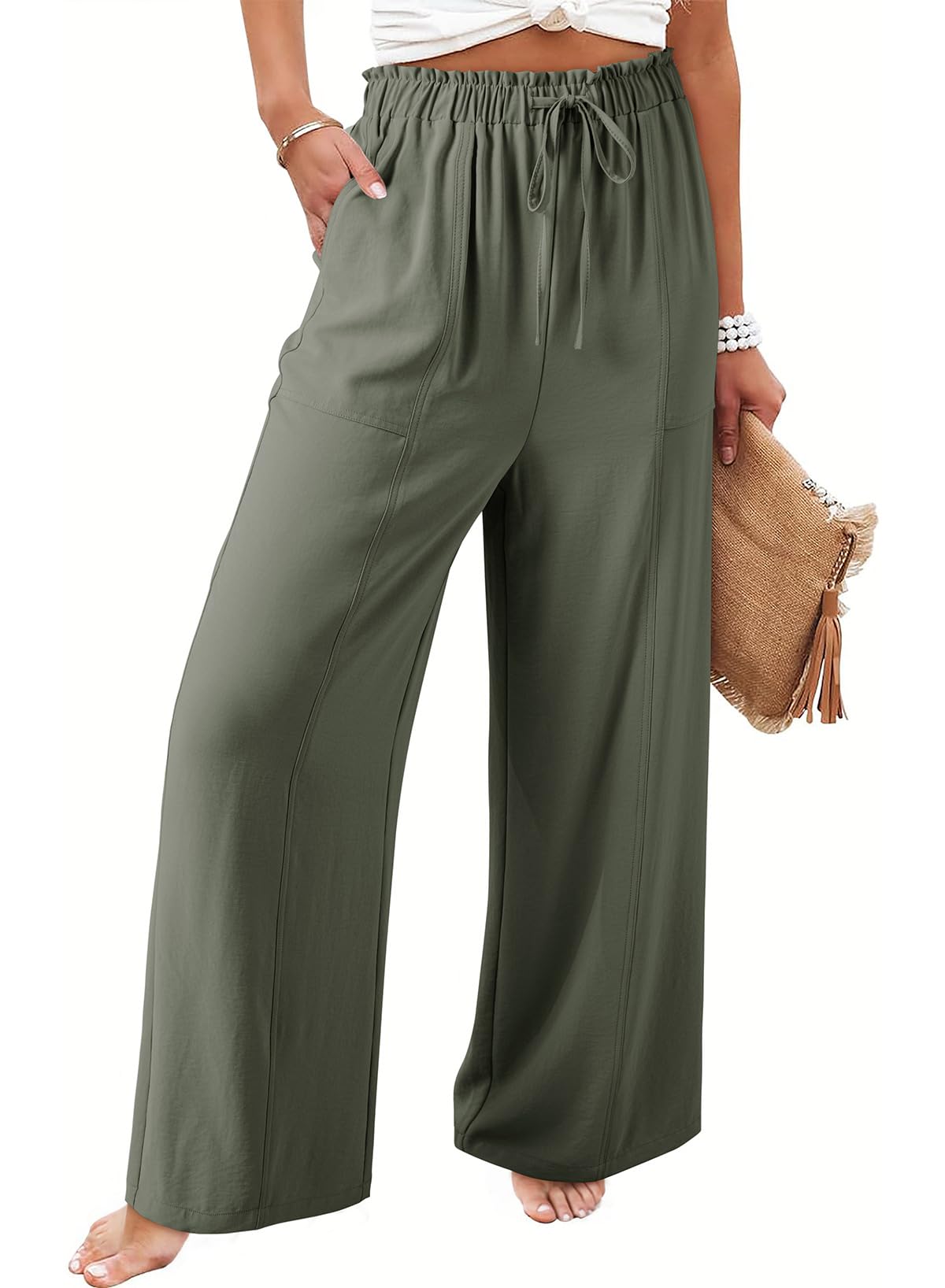 Foto 2 pulgar | Pantalones Anchos Dokotoo Palazzo Para Mujer, Color Verde Oliva - Venta Internacional.