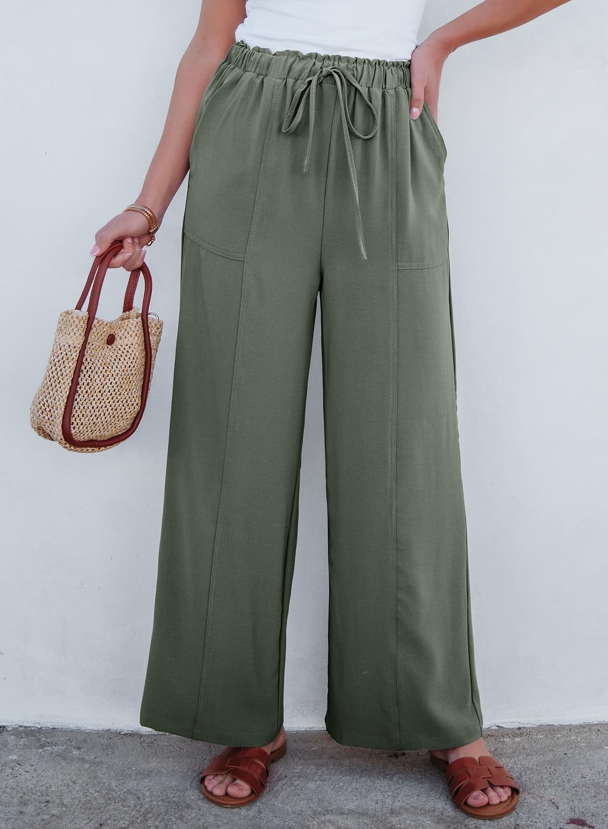 Foto 3 pulgar | Pantalones Anchos Dokotoo Palazzo Para Mujer, Color Verde Oliva - Venta Internacional.