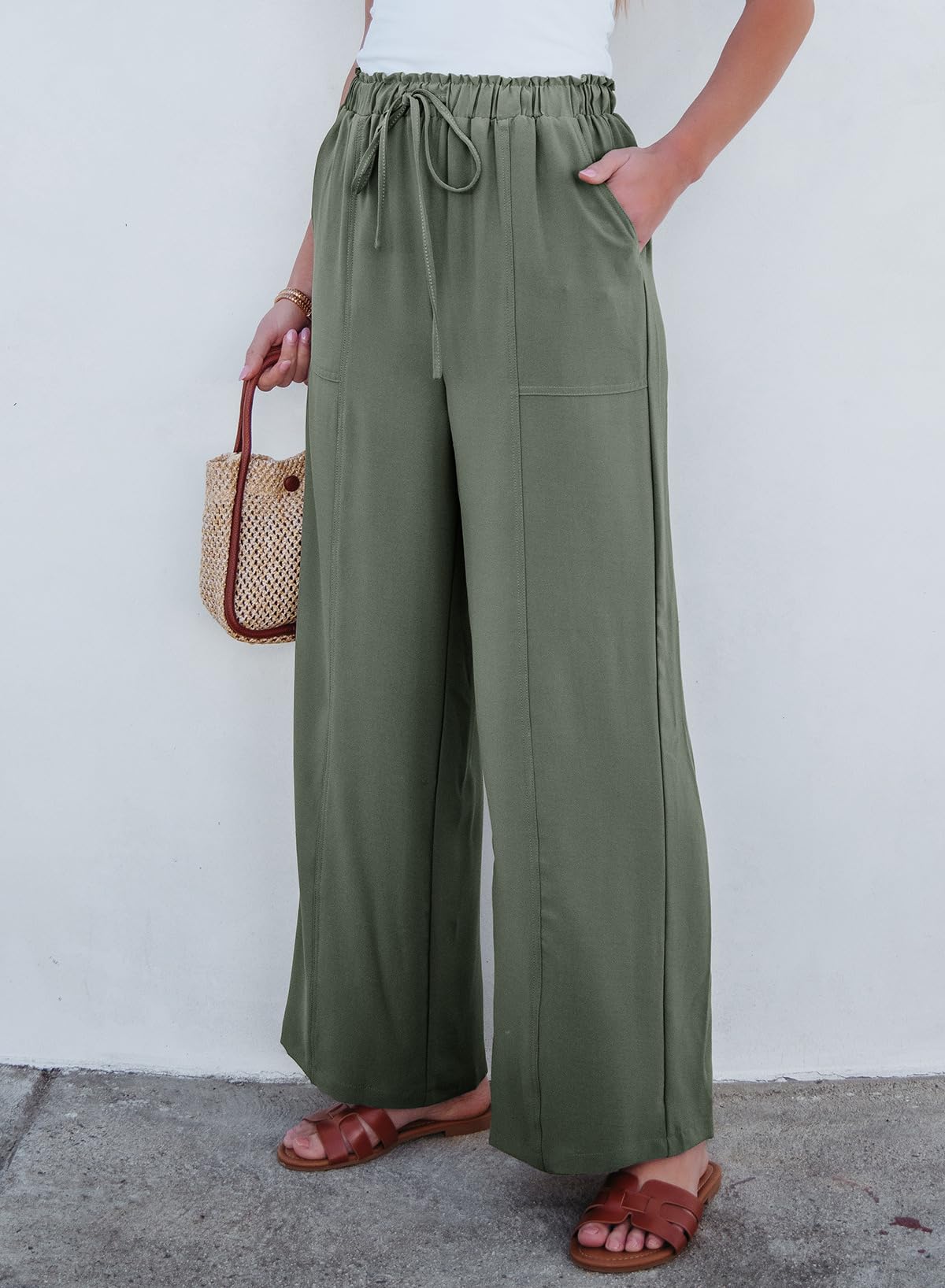 Foto 4 pulgar | Pantalones Anchos Dokotoo Palazzo Para Mujer, Color Verde Oliva - Venta Internacional.