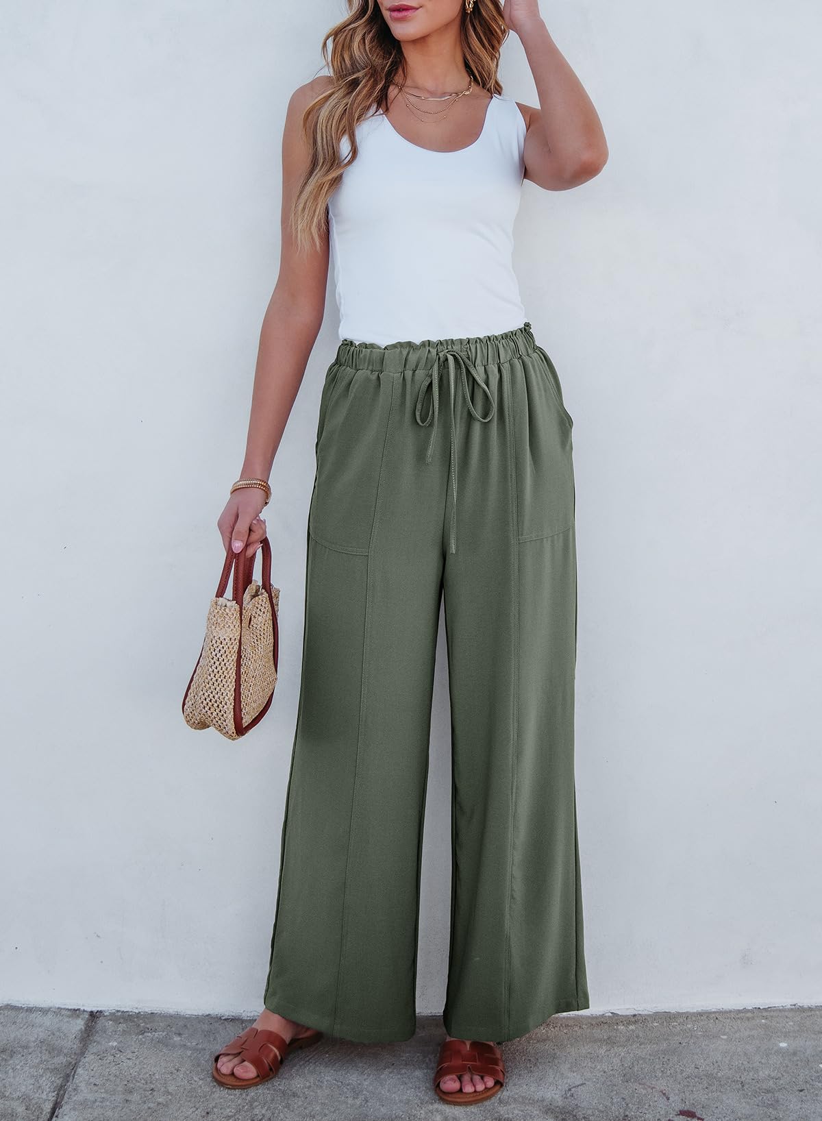 Foto 6 pulgar | Pantalones Anchos Dokotoo Palazzo Para Mujer, Color Verde Oliva - Venta Internacional.