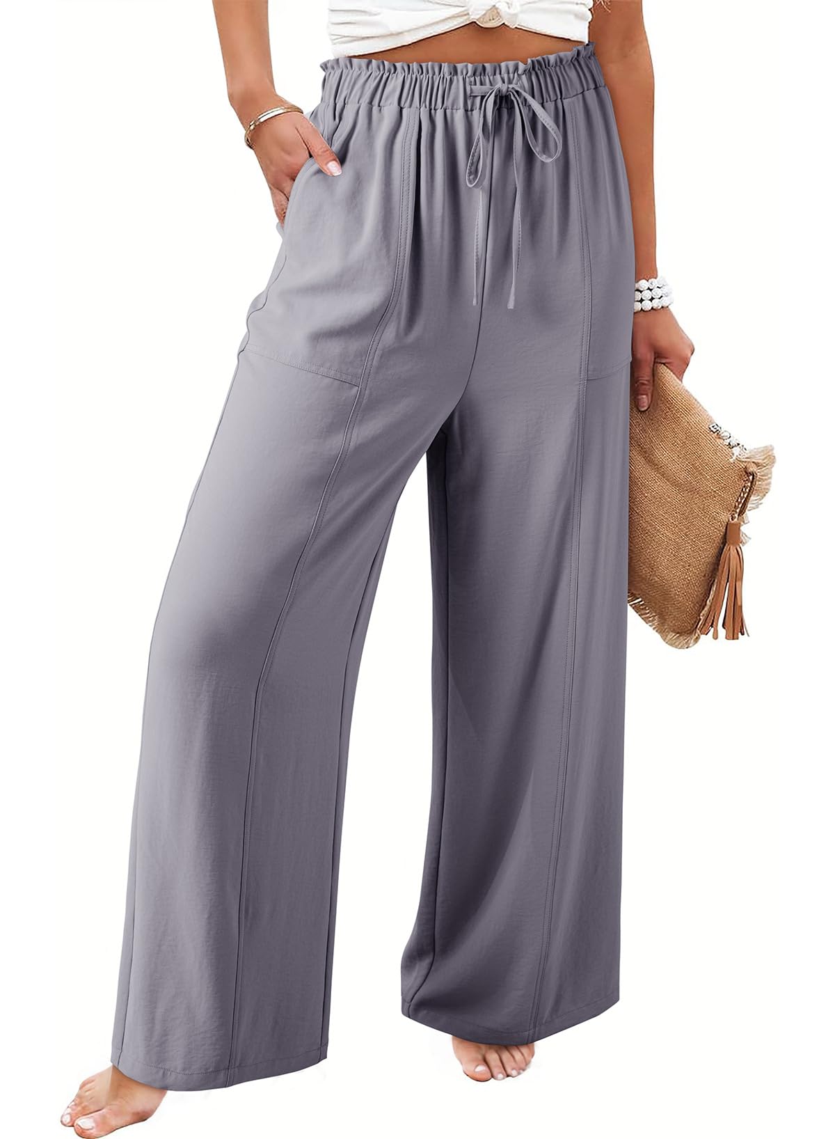 Foto 2 pulgar | Pantalones Anchos Dokotoo Girls Palazzo Con Cordón Gris - Venta Internacional.