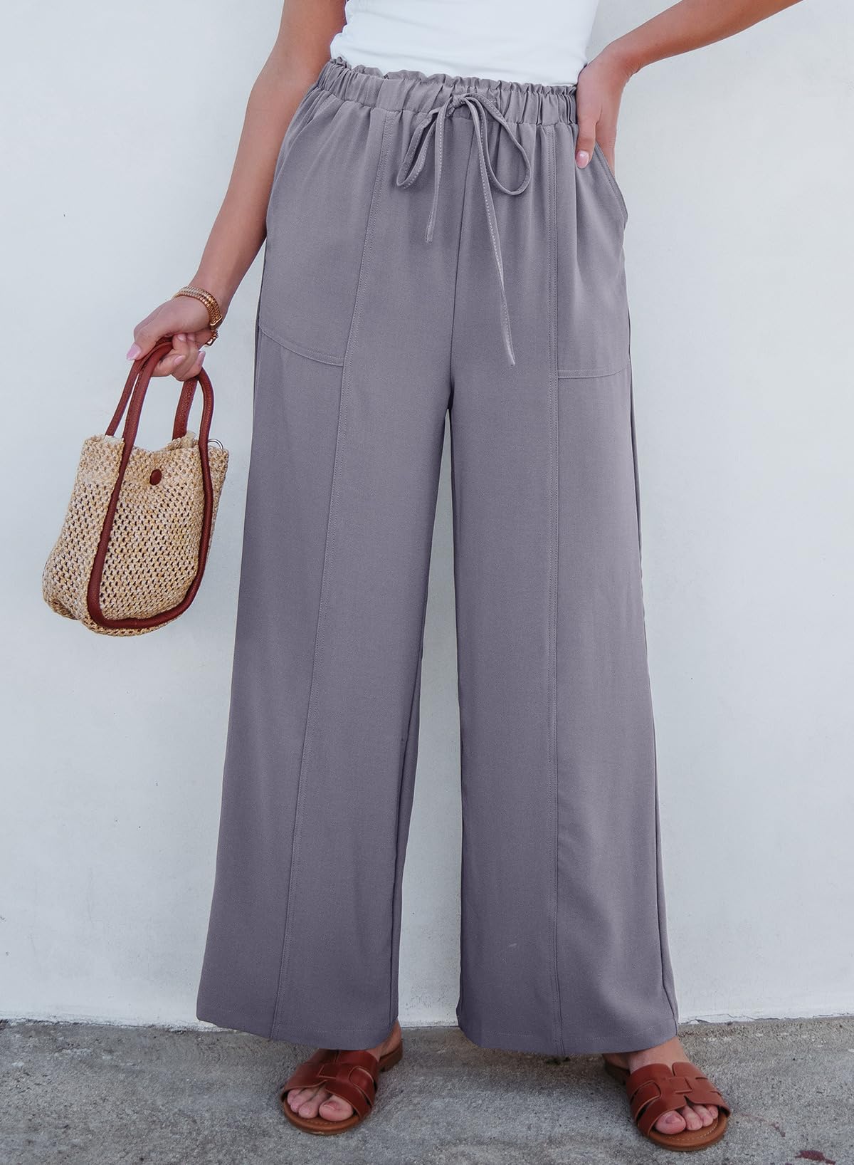 Foto 3 pulgar | Pantalones Anchos Dokotoo Girls Palazzo Con Cordón Gris - Venta Internacional.