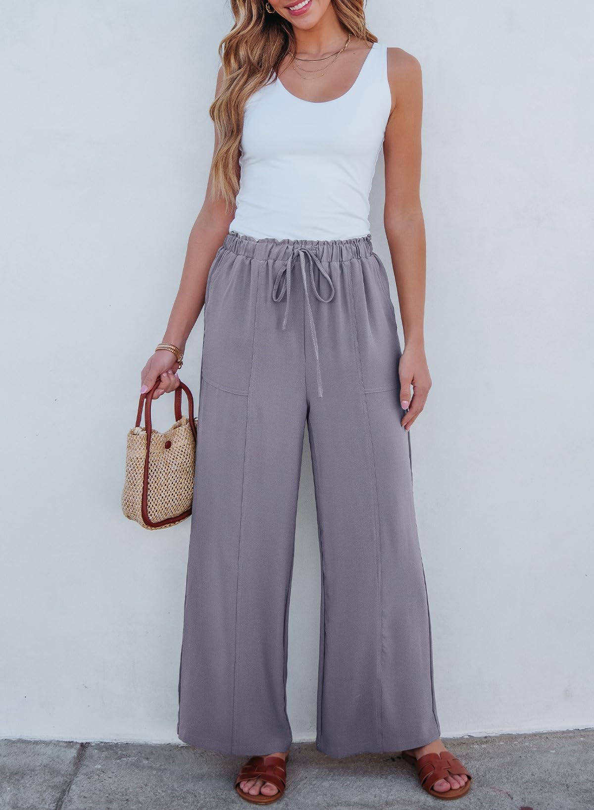 Foto 5 pulgar | Pantalones Anchos Dokotoo Girls Palazzo Con Cordón Gris - Venta Internacional.