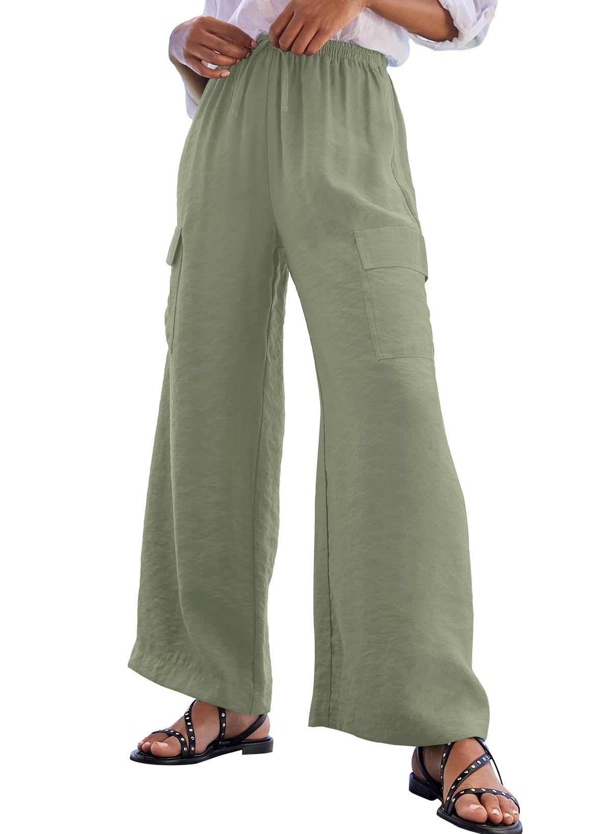 Foto 2 pulgar | Pantalones Palazzo Evaless, Casual, Cintura Alta, Pierna Ancha, 2xl, Verde - Venta Internacional.