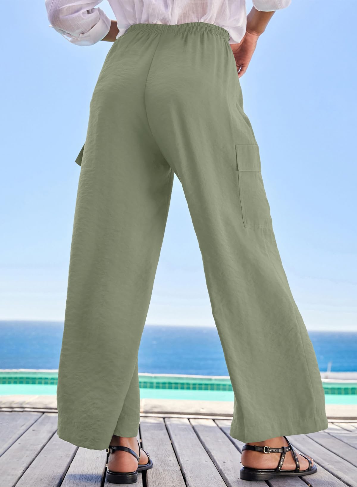 Foto 3 pulgar | Pantalones Palazzo Evaless, Casual, Cintura Alta, Pierna Ancha, 2xl, Verde - Venta Internacional.