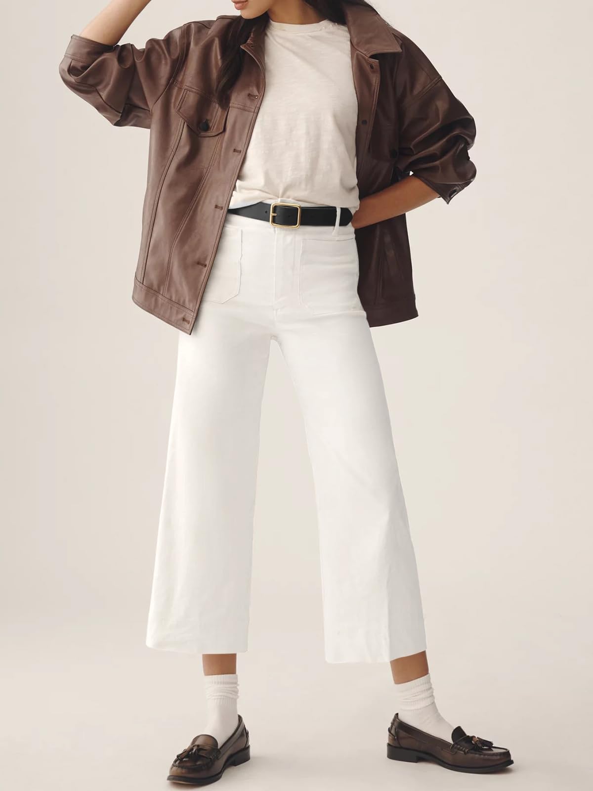 Foto 7 pulgar | Pantalones Cortos De Pierna Ancha Cicy Bell Para Mujer, Cintura Alta, Blancos - Venta Internacional.