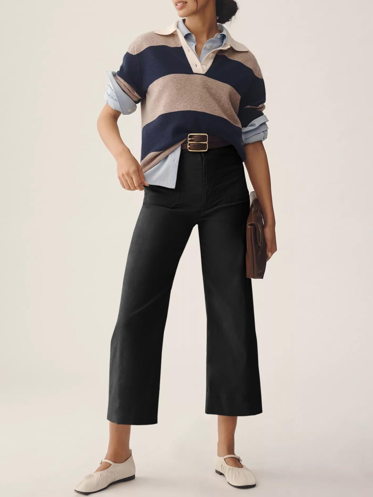 Foto 5 | Pantalones Cortos De Pierna Ancha Cicy Bell De Cintura Alta Para Mujer Negra - Venta Internacional.