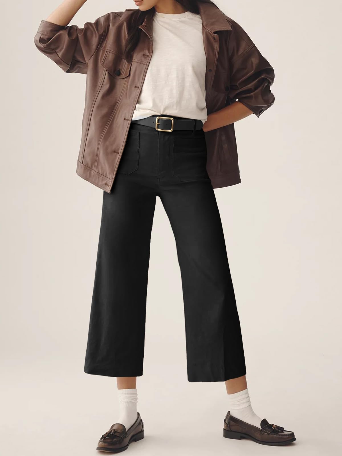 Foto 7 pulgar | Pantalones Cortos De Pierna Ancha Cicy Bell De Cintura Alta Para Mujer Negra - Venta Internacional.