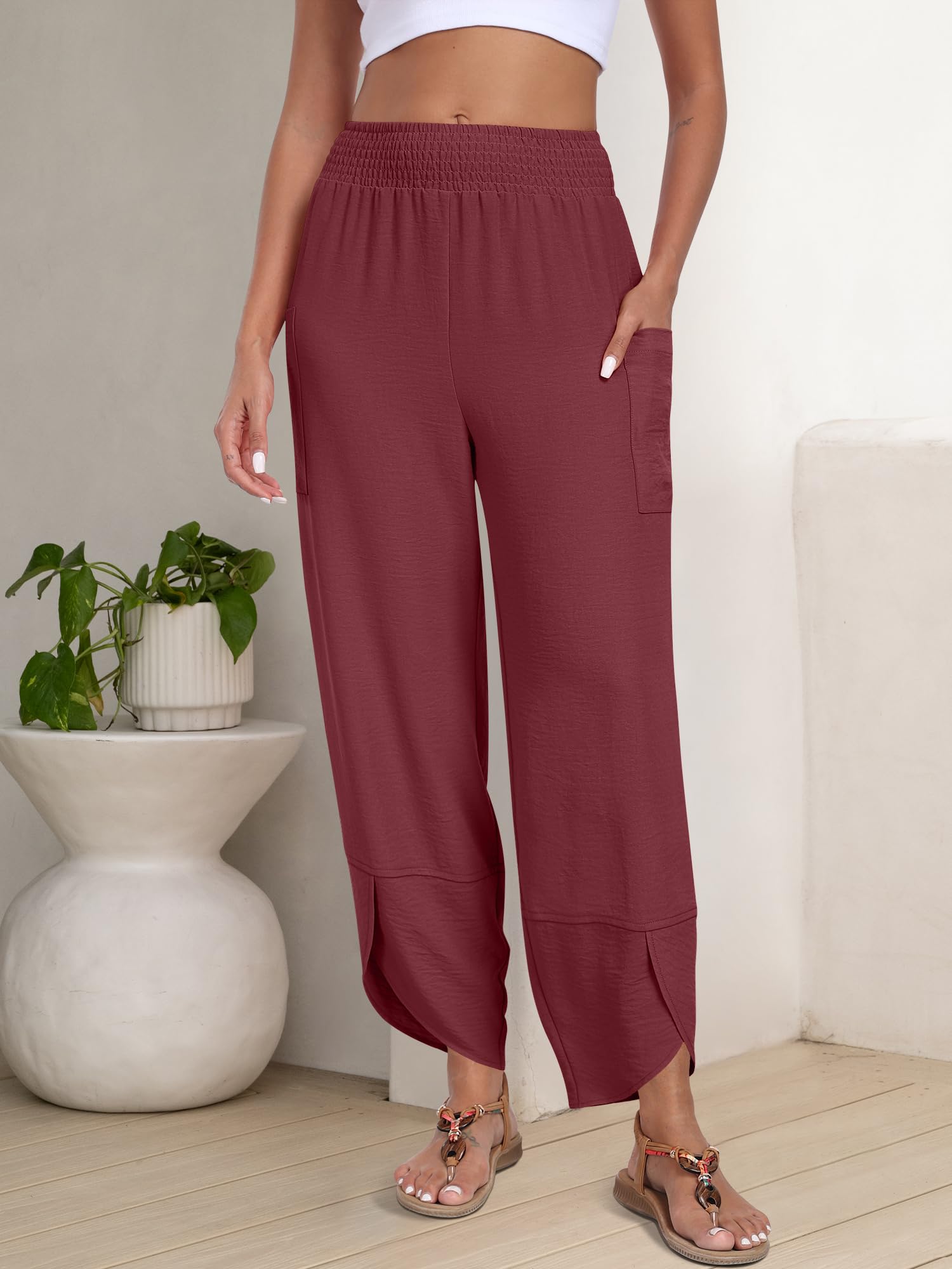 Foto 4 pulgar | Pantalones Capri Anrabess Palazzo Summer De Pierna Ancha Para Mujer - Venta Internacional.