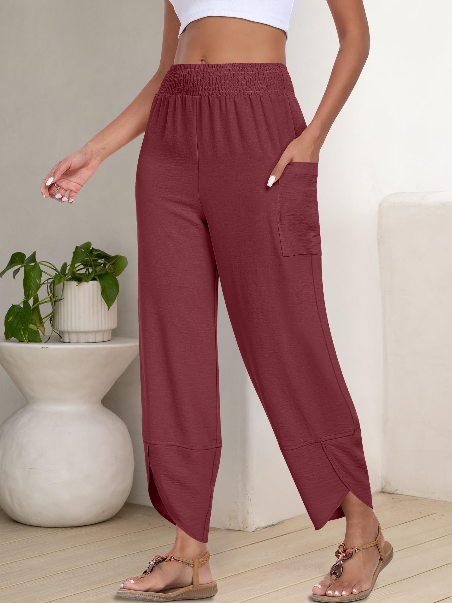 Foto 5 pulgar | Pantalones Capri Anrabess Palazzo Summer De Pierna Ancha Para Mujer - Venta Internacional.