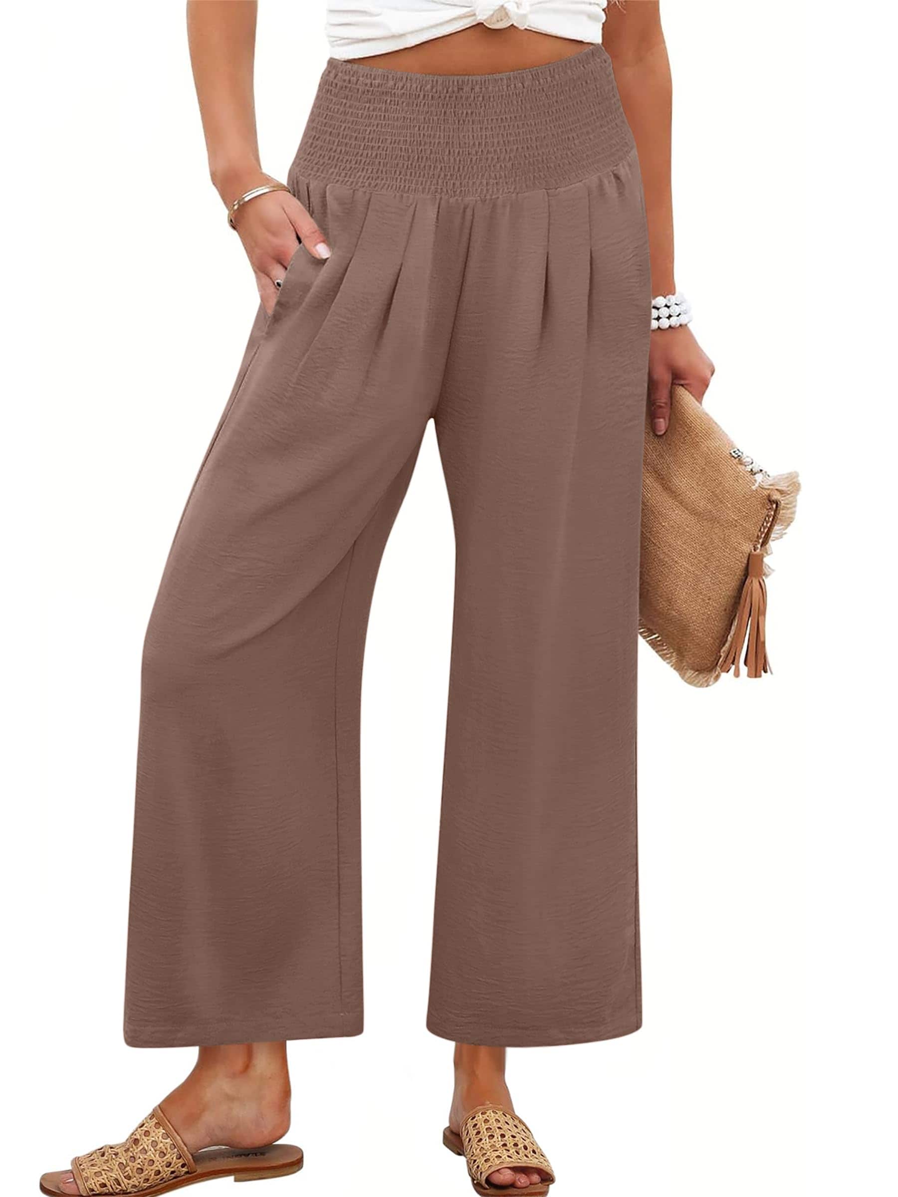 Pantalones Palazzo Anrabess Para Mujer, Pierna Ancha, Cintura Alta, Color Café - Venta Internacional. $1,353