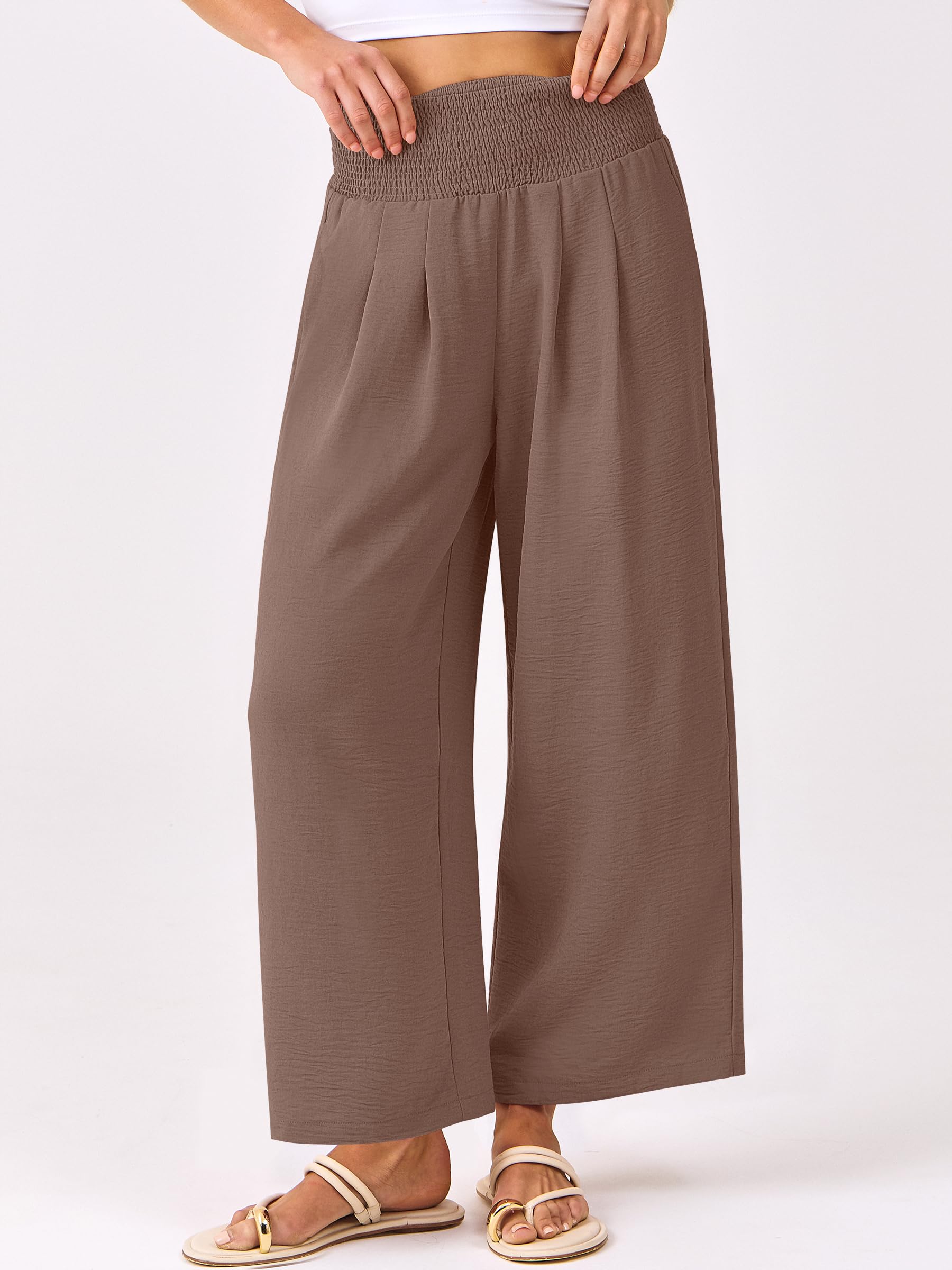 Foto 3 pulgar | Pantalones Palazzo Anrabess Para Mujer, Pierna Ancha, Cintura Alta, Color Café - Venta Internacional.